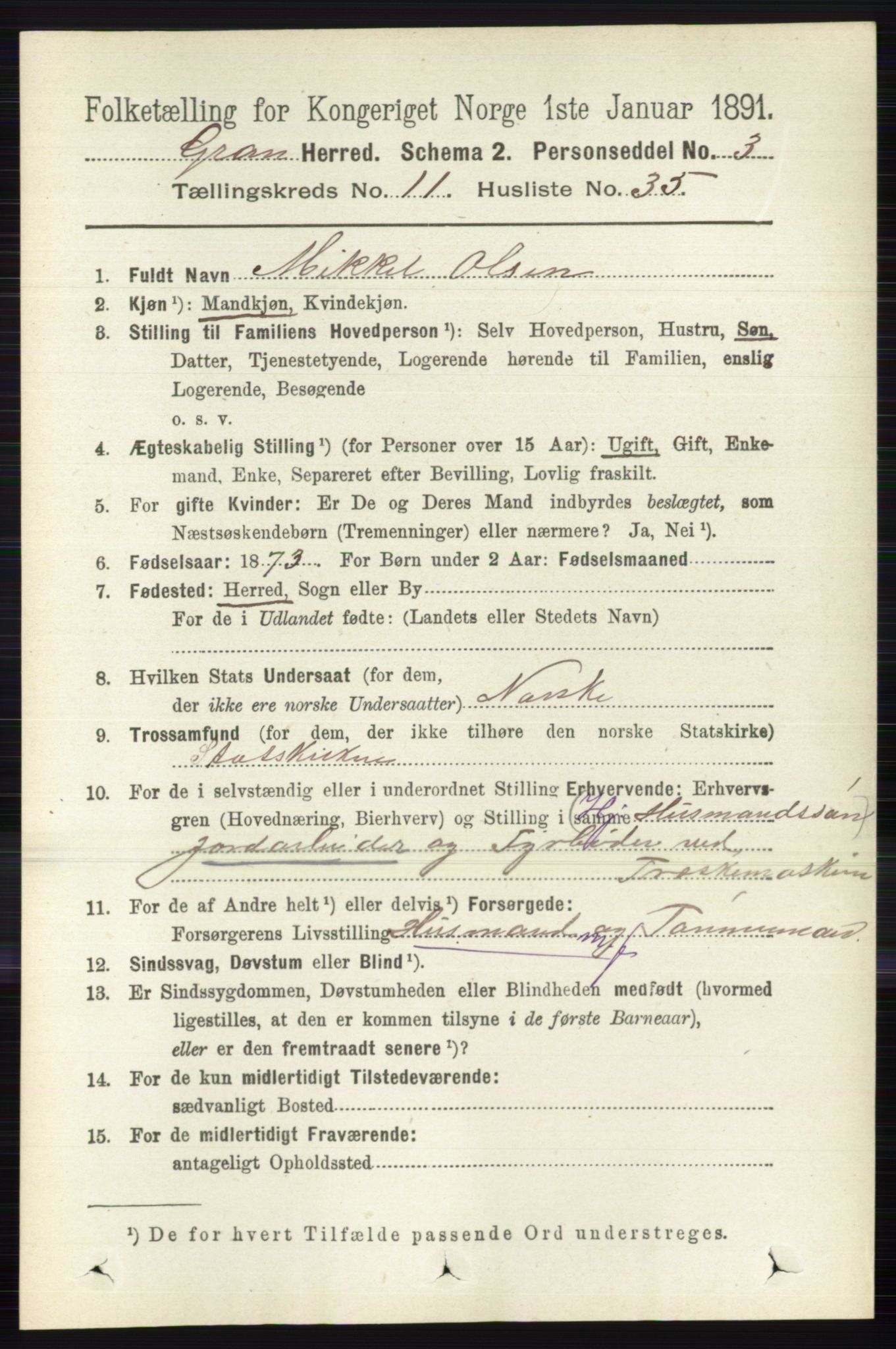 RA, 1891 census for 0534 Gran, 1891, p. 5688