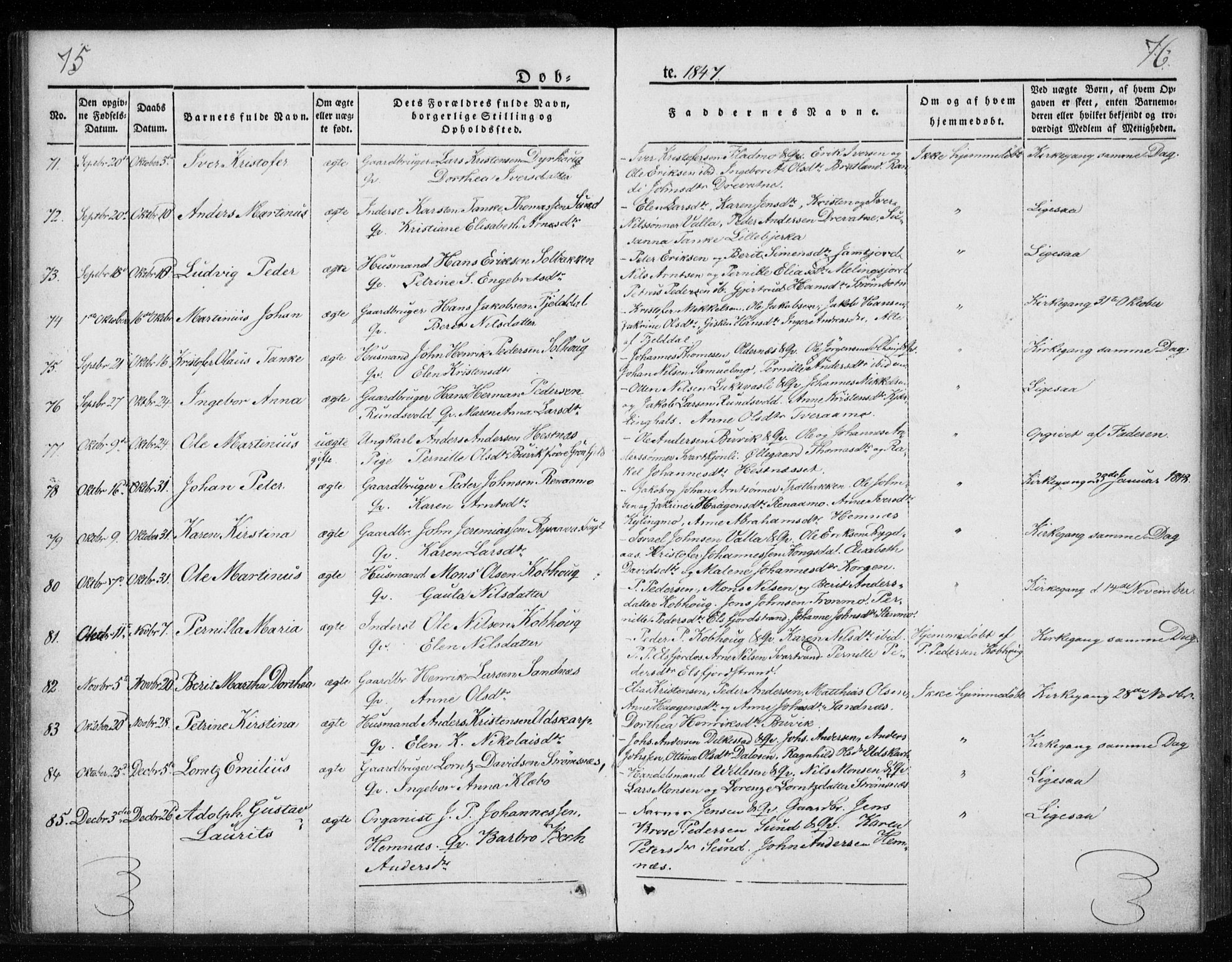 Ministerialprotokoller, klokkerbøker og fødselsregistre - Nordland, AV/SAT-A-1459/825/L0355: Parish register (official) no. 825A09, 1842-1863, p. 75-76