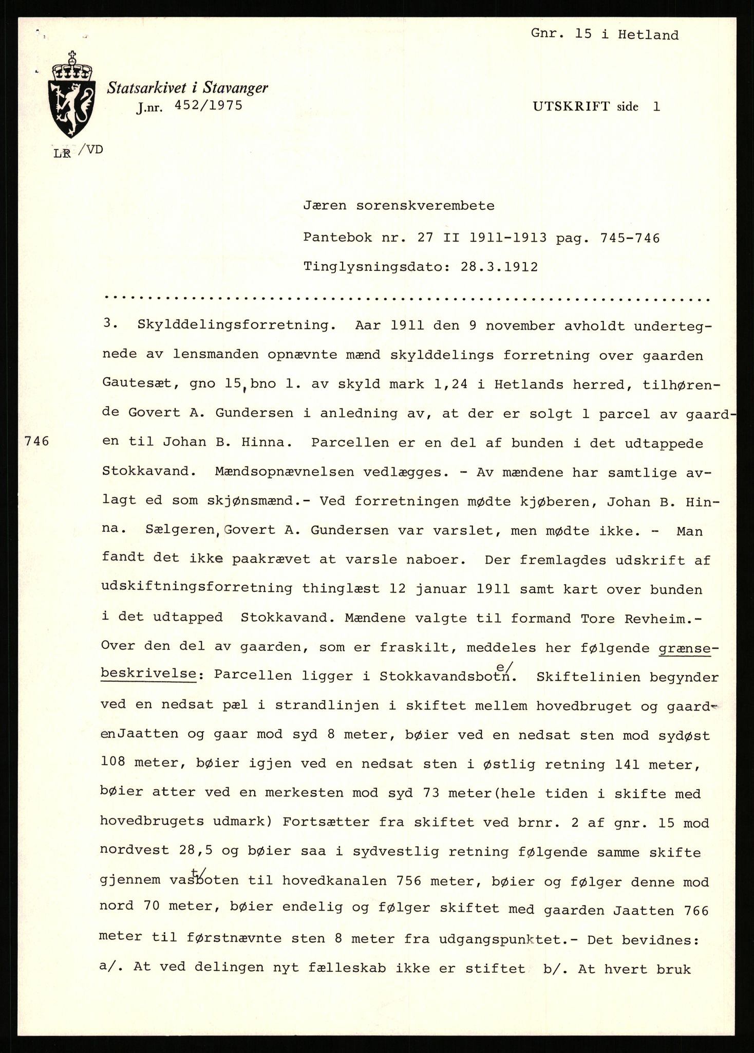 Statsarkivet i Stavanger, AV/SAST-A-101971/03/Y/Yj/L0025: Avskrifter sortert etter gårdsnavn: Garpestad - Gjerde, 1750-1930, p. 57