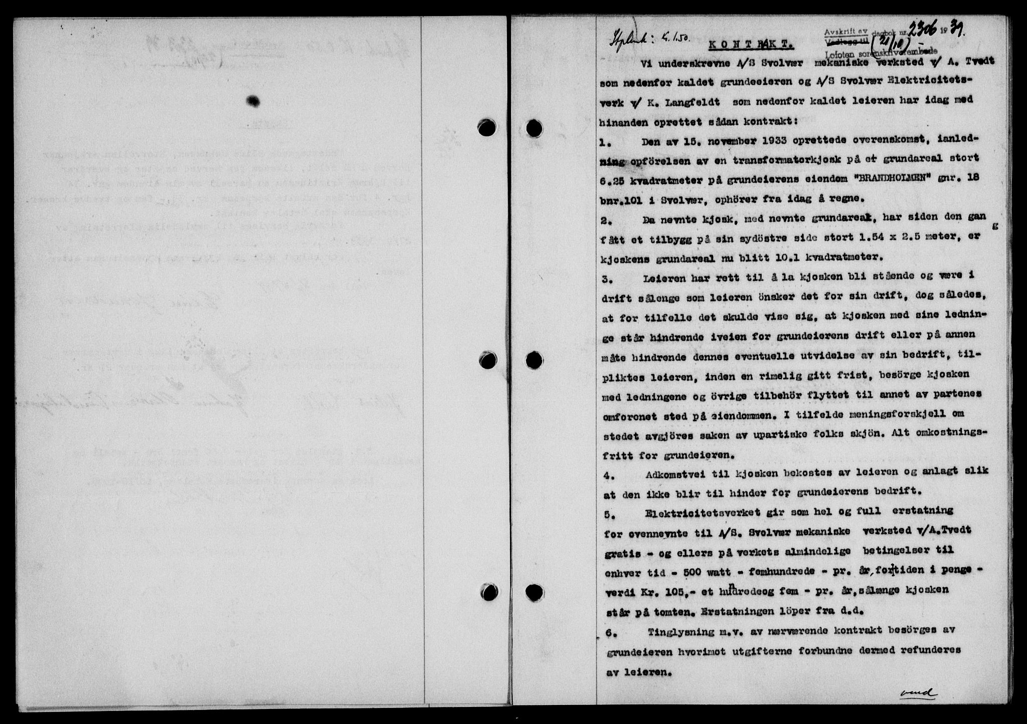 Lofoten sorenskriveri, SAT/A-0017/1/2/2C/L0006a: Mortgage book no. 6a, 1939-1939, Diary no: : 2306/1939