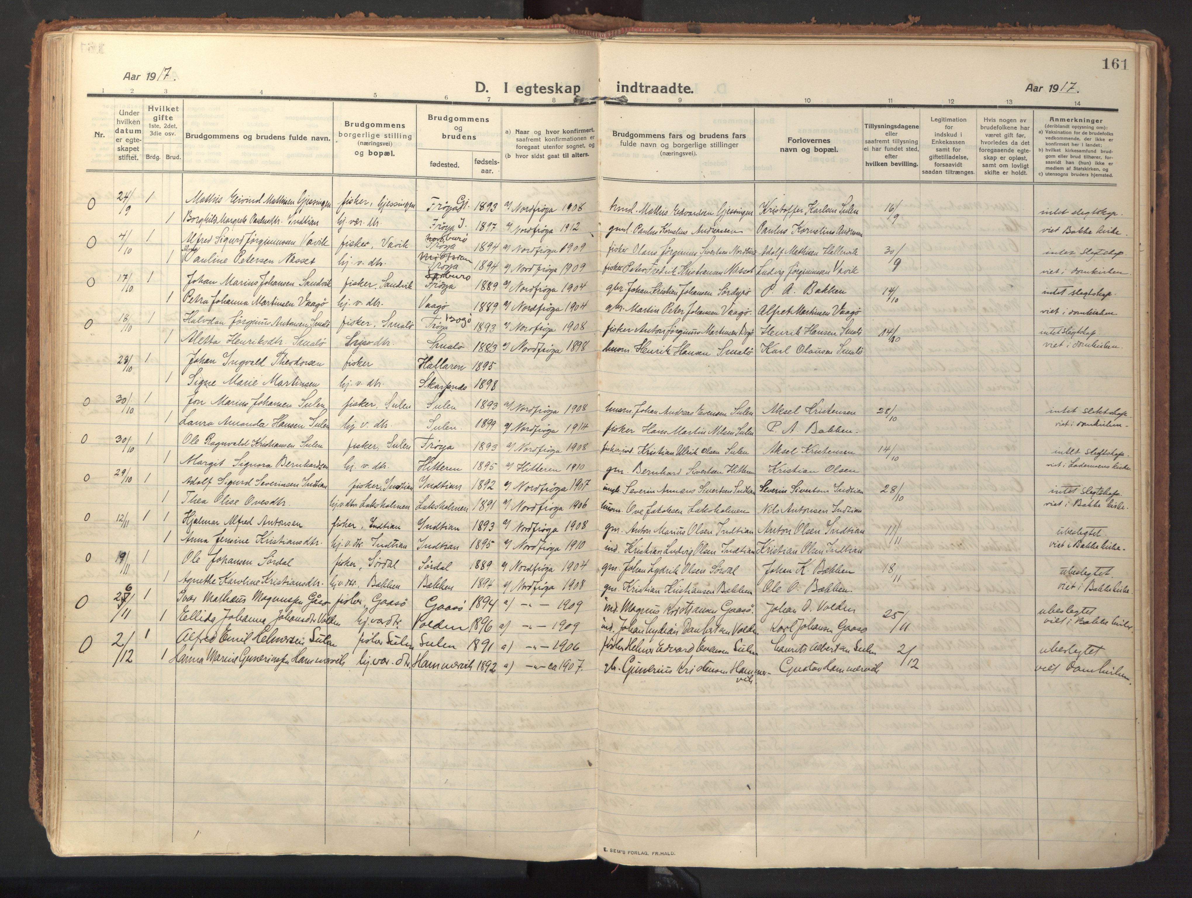 Ministerialprotokoller, klokkerbøker og fødselsregistre - Sør-Trøndelag, SAT/A-1456/640/L0581: Parish register (official) no. 640A06, 1910-1924, p. 161