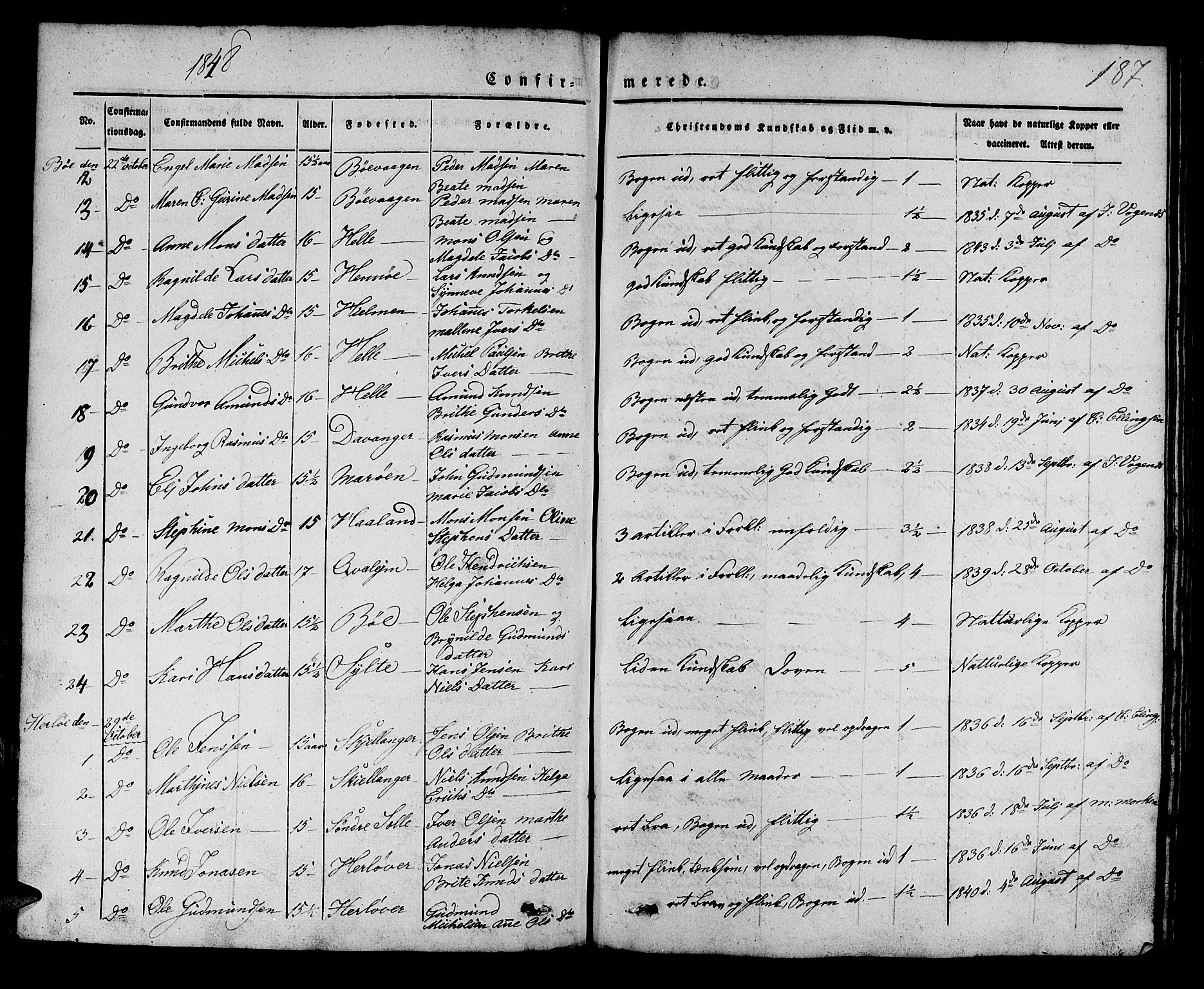 Manger sokneprestembete, AV/SAB-A-76801/H/Haa: Parish register (official) no. A 5, 1839-1848, p. 187
