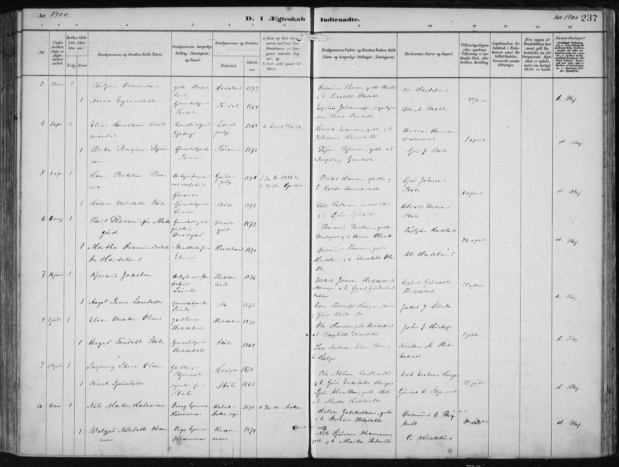 Etne sokneprestembete, SAB/A-75001/H/Haa: Parish register (official) no. B  1, 1879-1919, p. 237