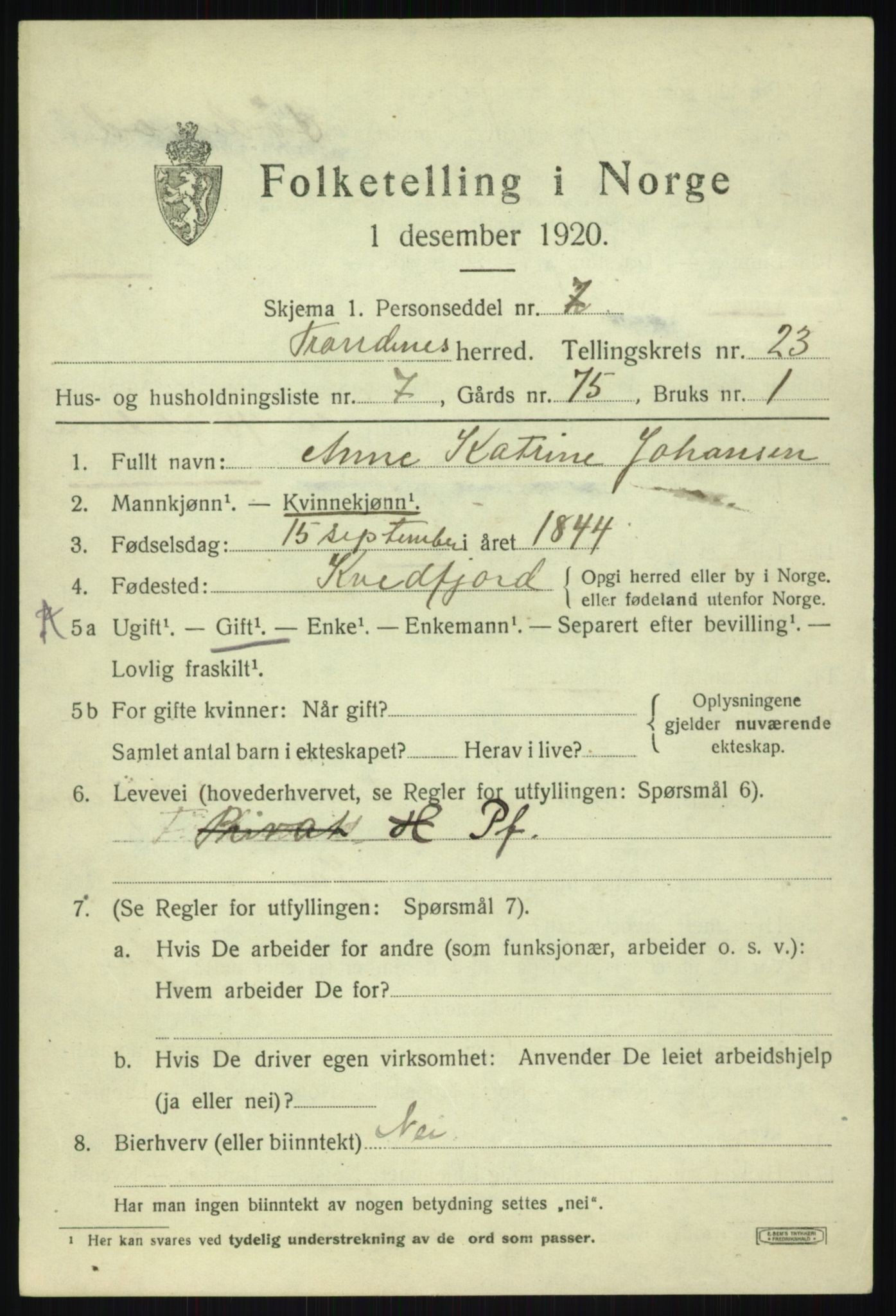SATØ, 1920 census for Trondenes, 1920, p. 17964