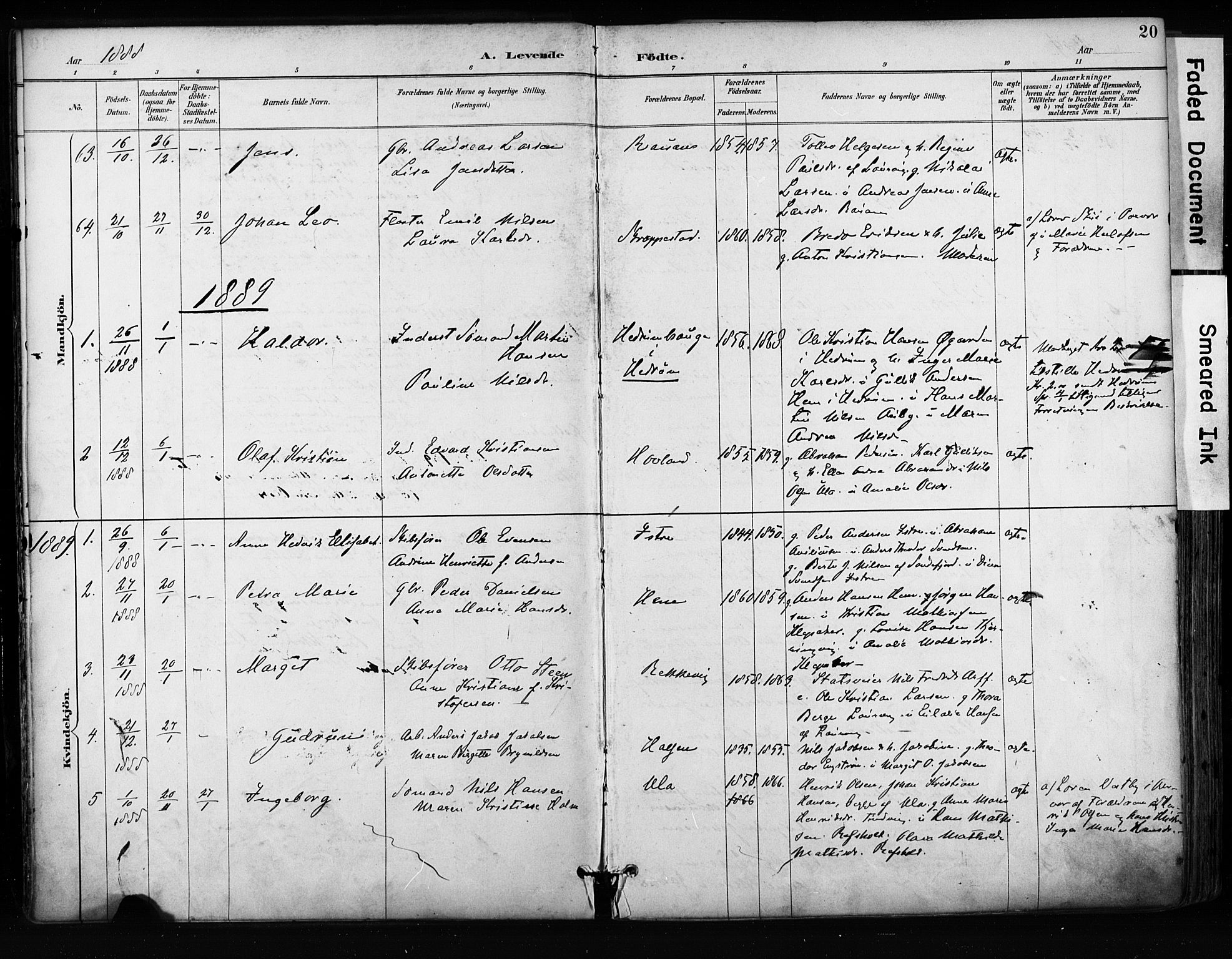 Tjølling kirkebøker, AV/SAKO-A-60/F/Fa/L0009: Parish register (official) no. 9, 1887-1905, p. 20