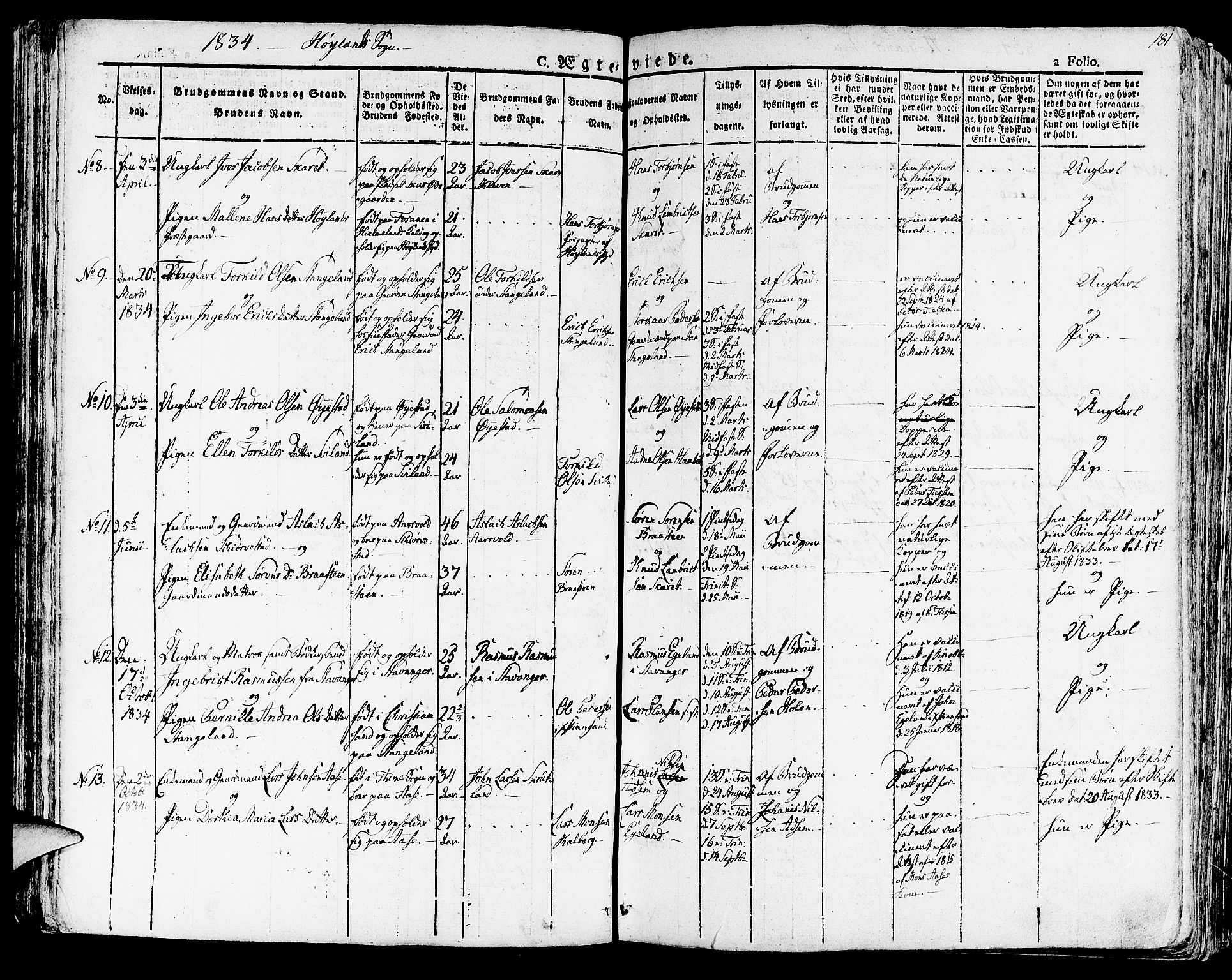 Høyland sokneprestkontor, AV/SAST-A-101799/001/30BA/L0007: Parish register (official) no. A 7 /1, 1825-1841, p. 181