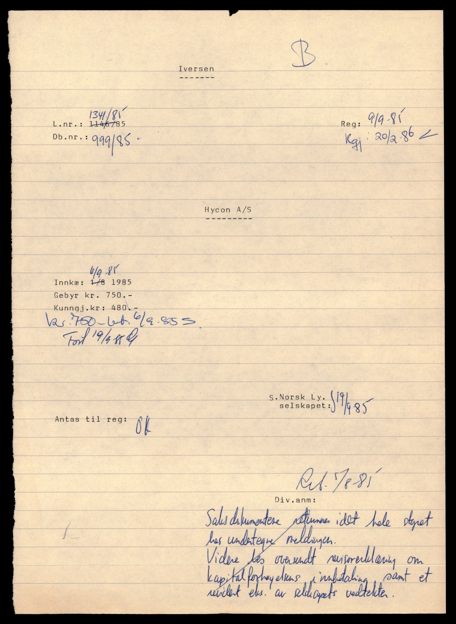 Asker og Bærum tingrett, AV/SAT-A-10379/K/Kb/Kbb/L0093: Aksjeselskap og andelslag i Bærum, Hy - Høviks, 1944-1989, p. 1