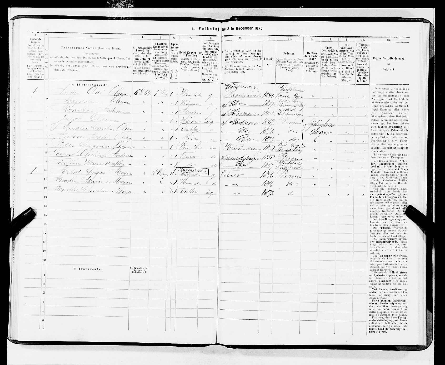 SAB, 1875 census for 1301 Bergen, 1875, p. 1285