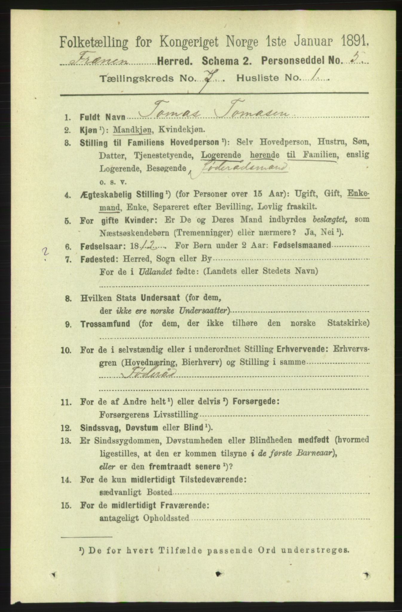 RA, 1891 census for 1548 Fræna, 1891, p. 2337