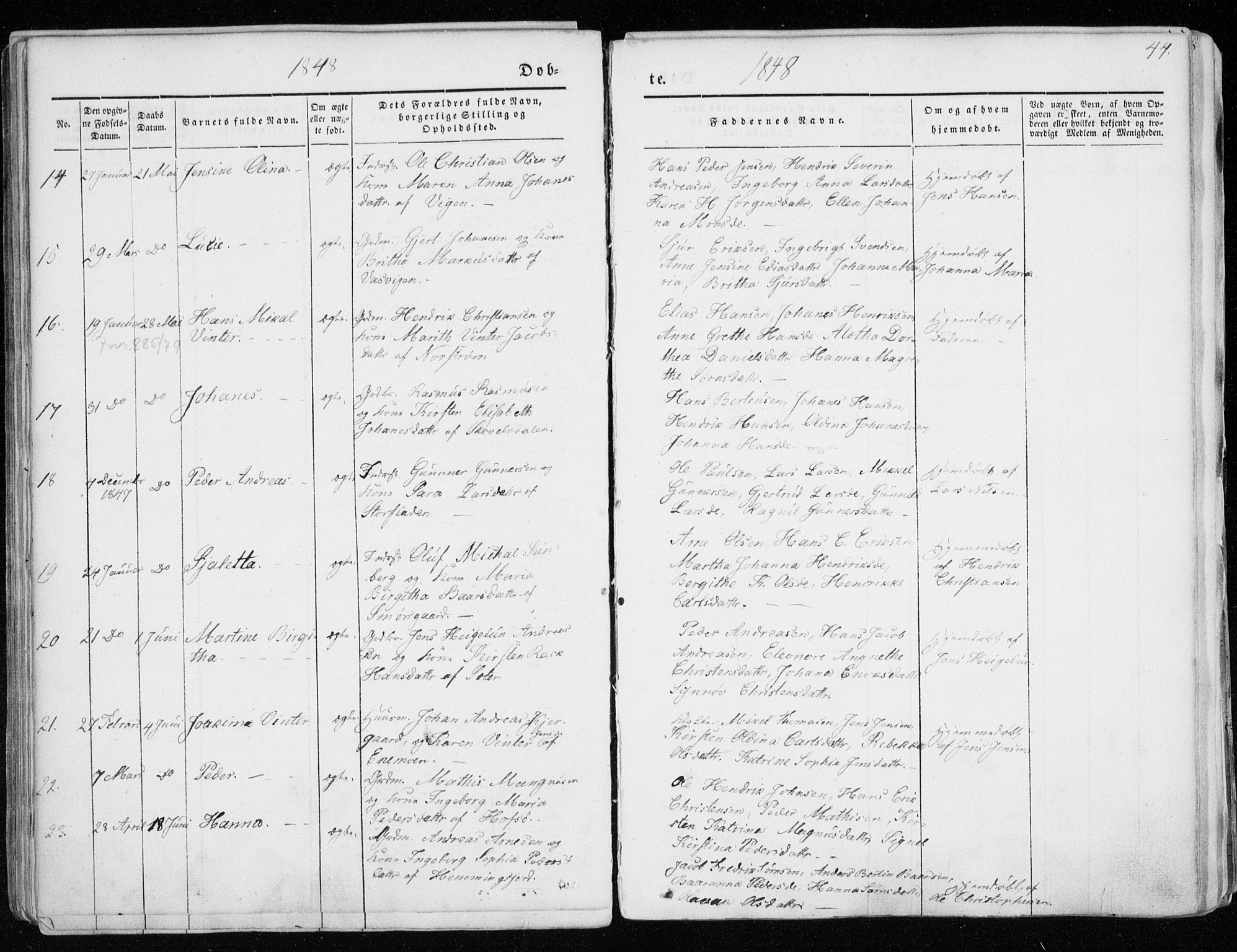 Tranøy sokneprestkontor, AV/SATØ-S-1313/I/Ia/Iaa/L0006kirke: Parish register (official) no. 6, 1844-1855, p. 44