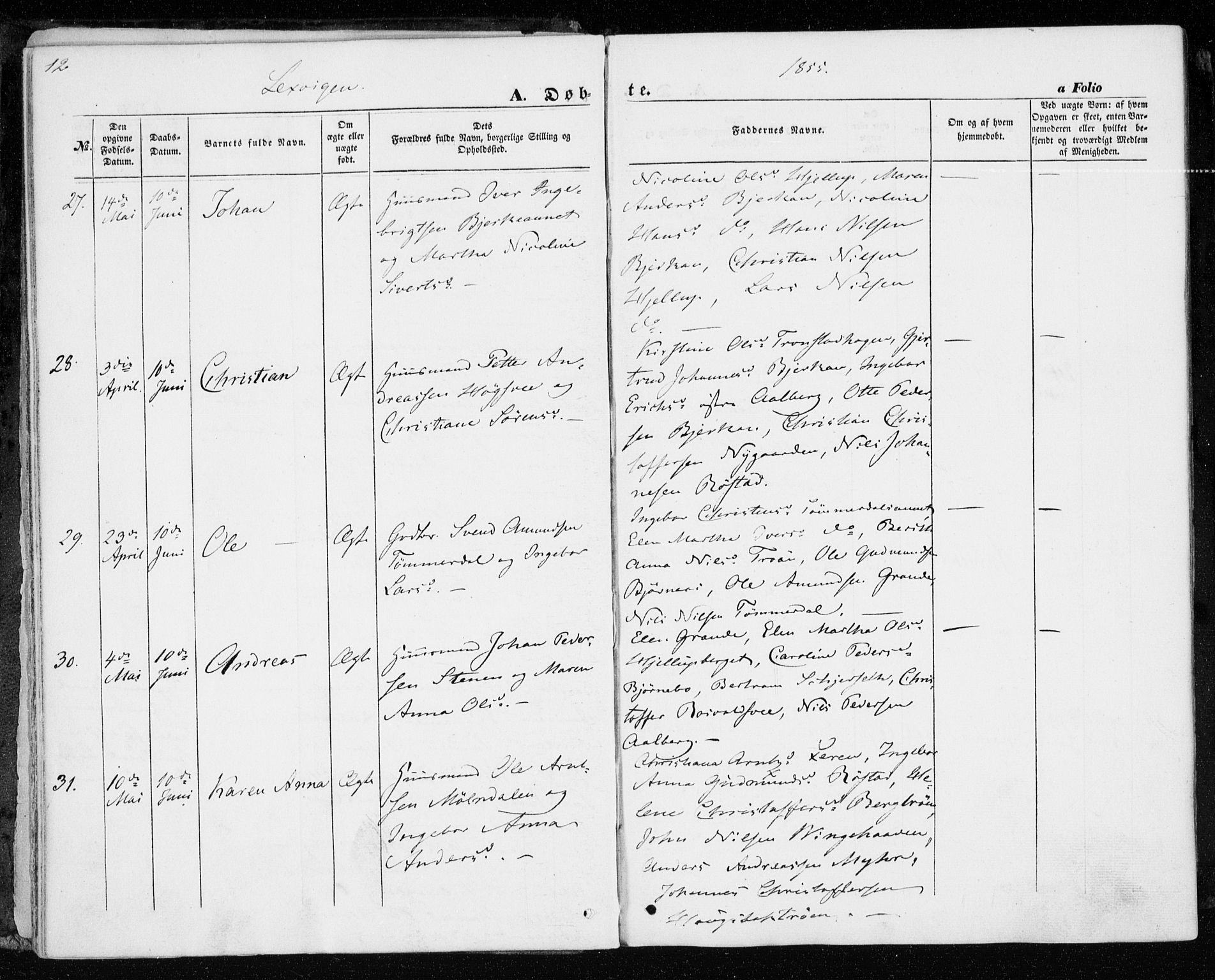 Ministerialprotokoller, klokkerbøker og fødselsregistre - Nord-Trøndelag, AV/SAT-A-1458/701/L0008: Parish register (official) no. 701A08 /1, 1854-1863, p. 12