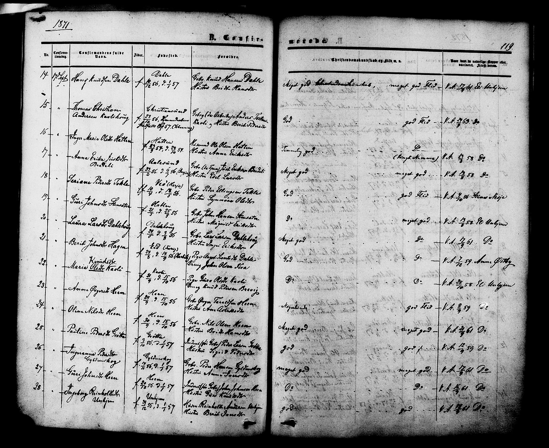 Ministerialprotokoller, klokkerbøker og fødselsregistre - Møre og Romsdal, SAT/A-1454/545/L0586: Parish register (official) no. 545A02, 1854-1877, p. 119