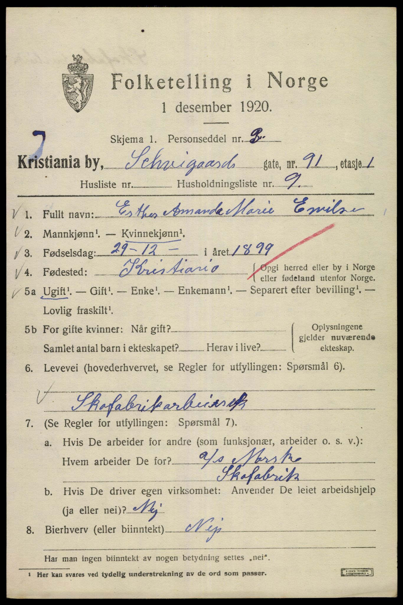 SAO, 1920 census for Kristiania, 1920, p. 498819