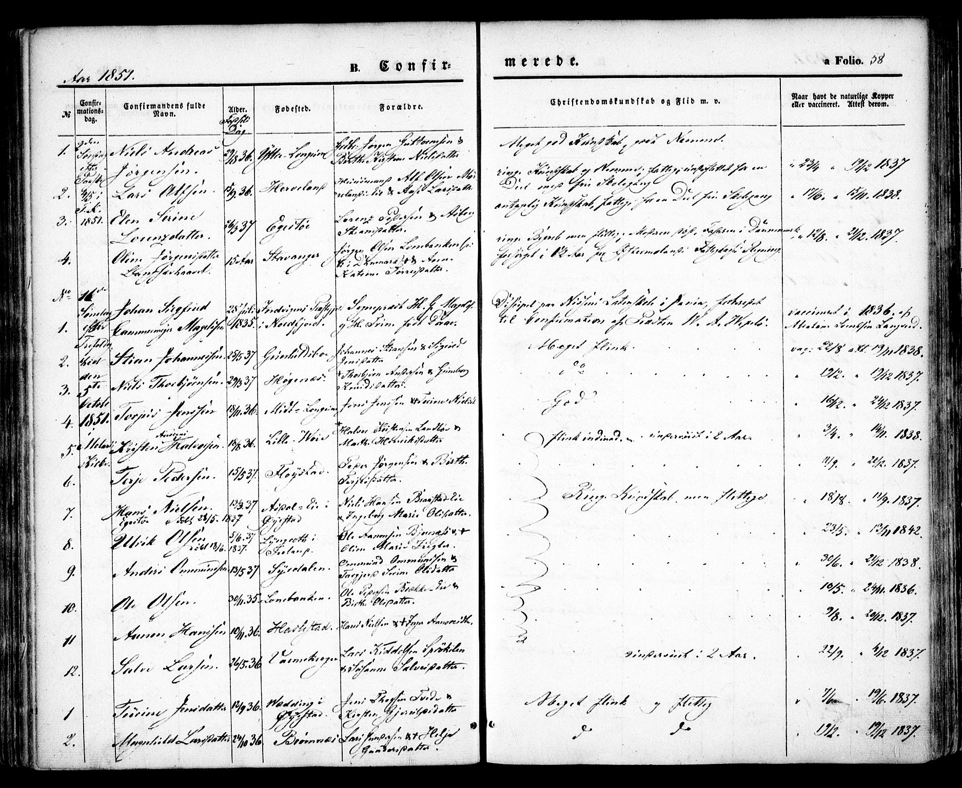 Austre Moland sokneprestkontor, AV/SAK-1111-0001/F/Fa/Faa/L0007: Parish register (official) no. A 7, 1847-1857, p. 58