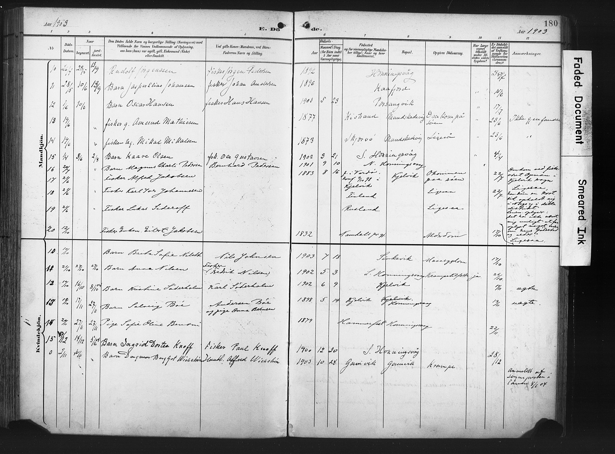 Måsøy sokneprestkontor, AV/SATØ-S-1348/H/Ha/L0008kirke: Parish register (official) no. 8, 1900-1910, p. 180