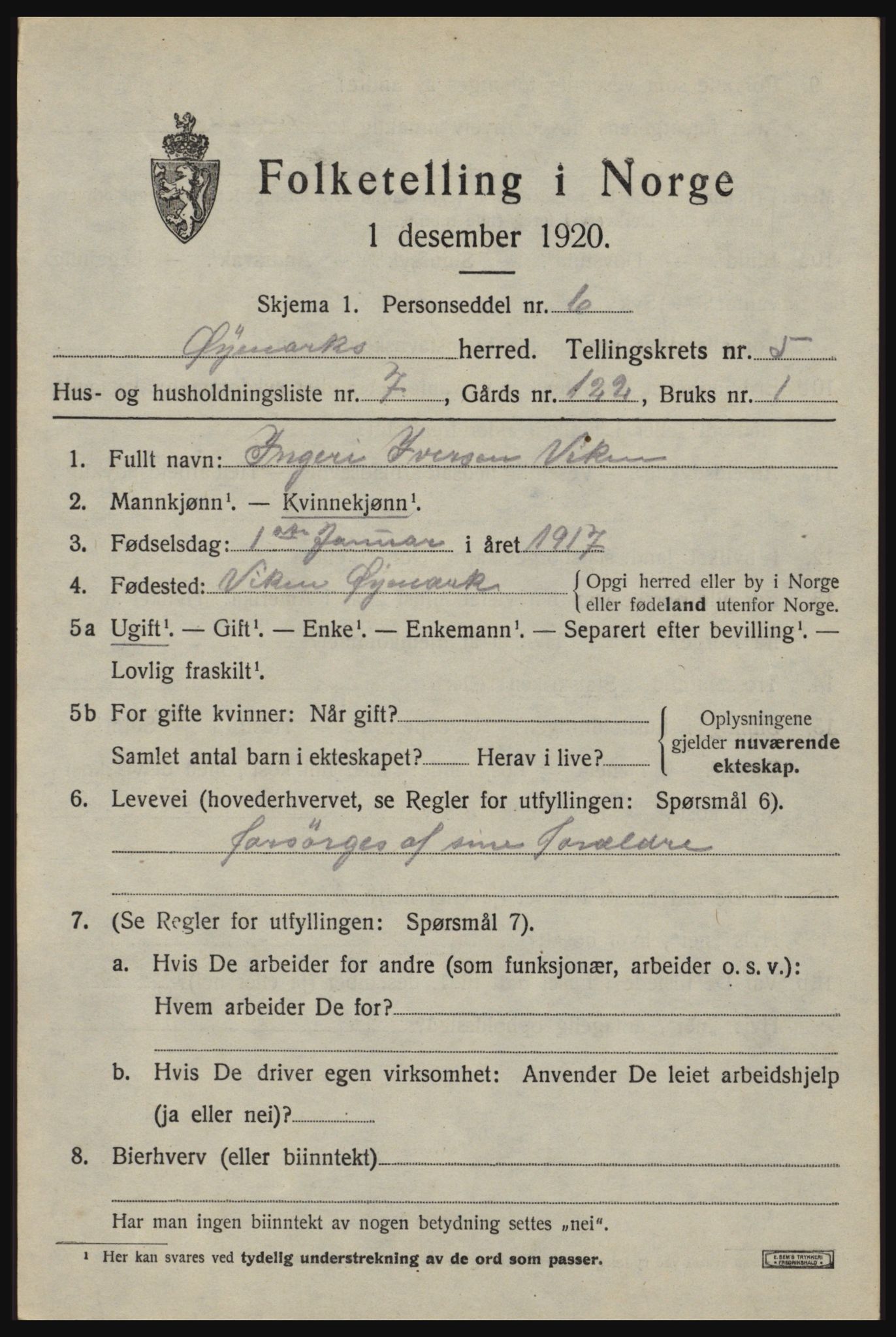 SAO, 1920 census for Øymark, 1920, p. 3803