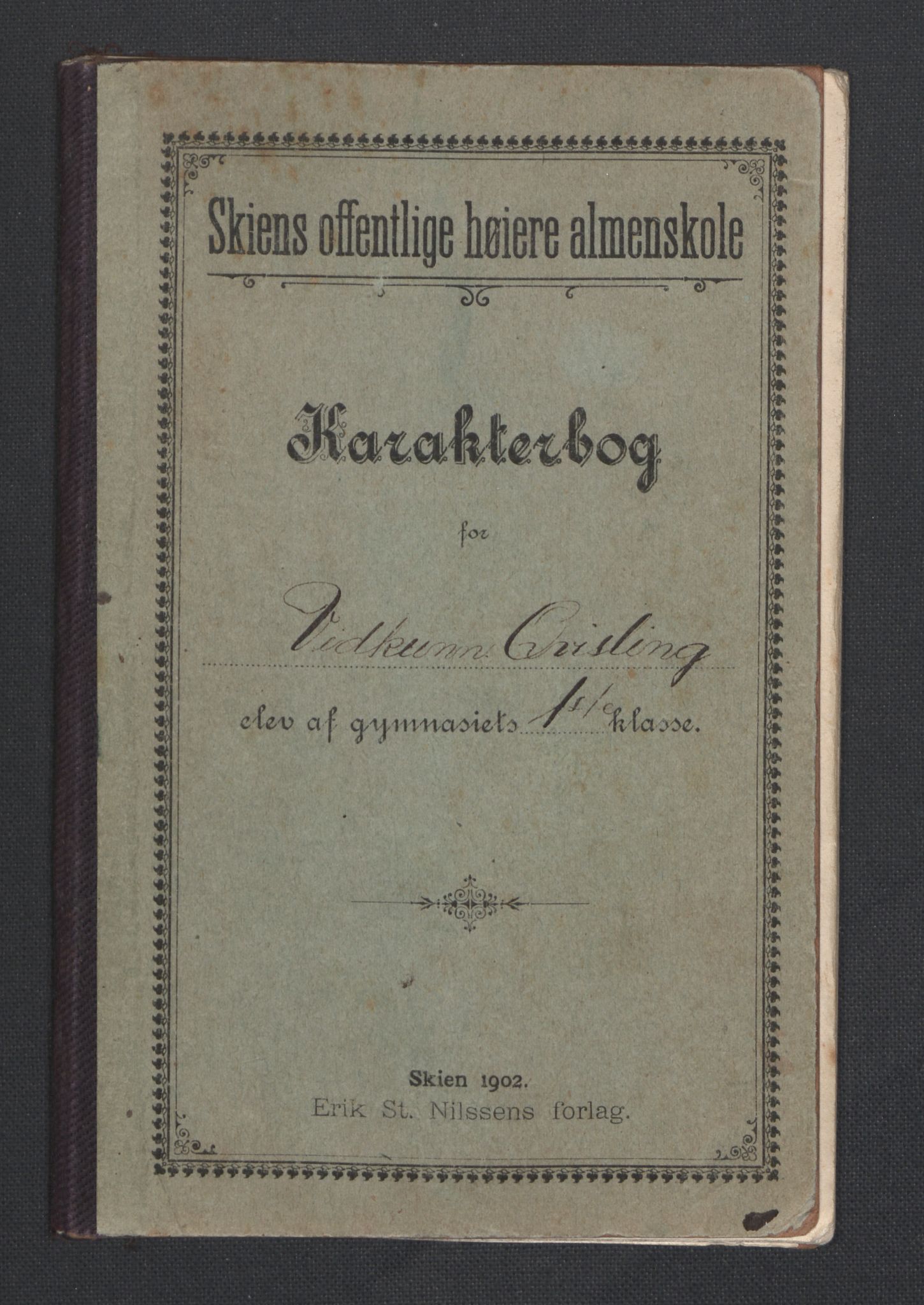 Quisling, Vidkun, AV/RA-PA-0750/K/L0001: Brev til og fra Vidkun Quisling samt til og fra andre medlemmer av familien Quisling, samt Vidkun Quislings karakterbøker, 1894-1929, p. 200