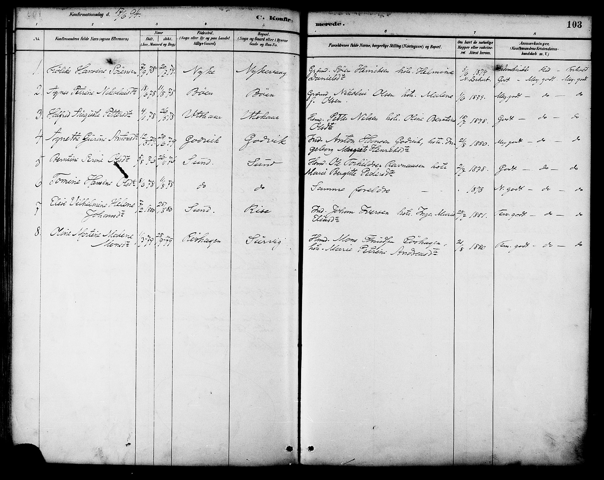 Ministerialprotokoller, klokkerbøker og fødselsregistre - Nordland, AV/SAT-A-1459/892/L1320: Parish register (official) no. 892A01, 1886-1901, p. 103