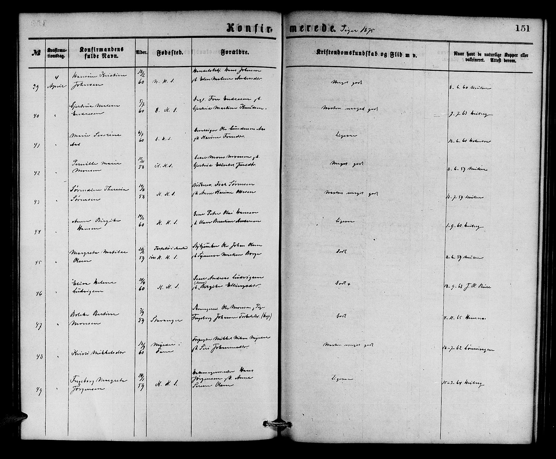 Korskirken sokneprestembete, AV/SAB-A-76101/H/Hab: Parish register (copy) no. C 2, 1869-1879, p. 151