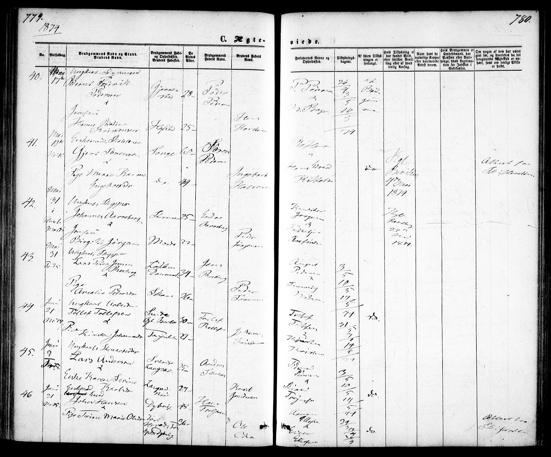 Tromøy sokneprestkontor, AV/SAK-1111-0041/F/Fa/L0008: Parish register (official) no. A 8, 1870-1877, p. 779-780