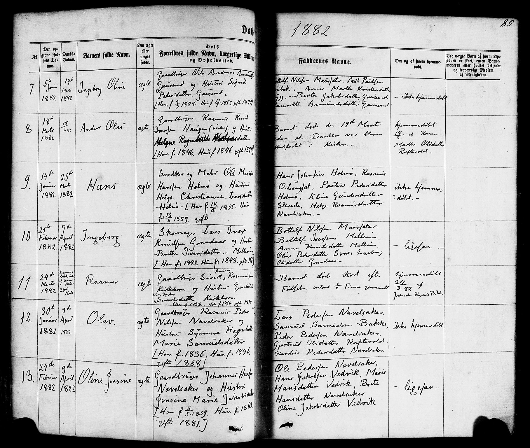 Hornindal sokneprestembete, SAB/A-82401/H/Haa/Haaa/L0002: Parish register (official) no. A 2, 1867-1884, p. 85