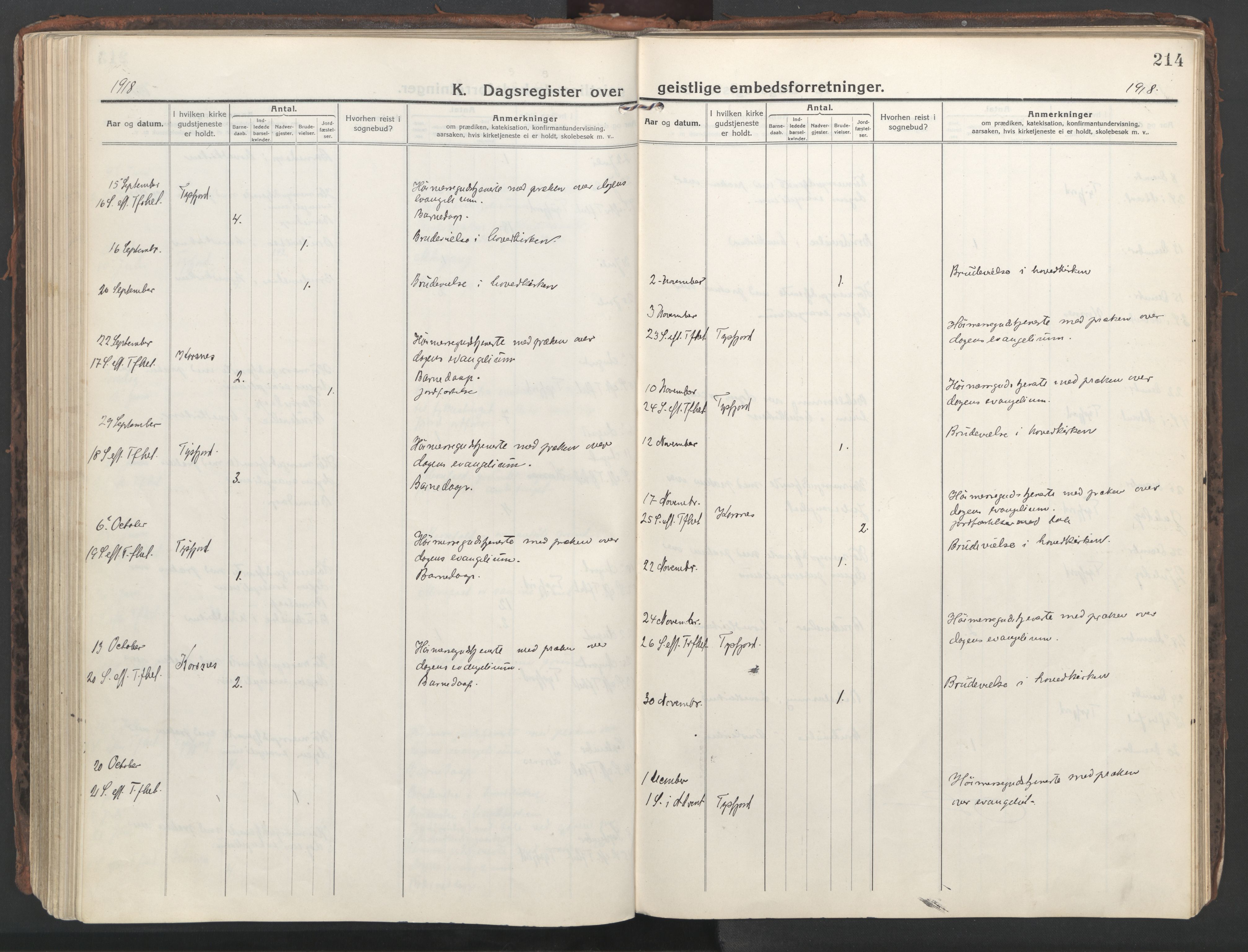 Ministerialprotokoller, klokkerbøker og fødselsregistre - Nordland, AV/SAT-A-1459/861/L0872: Parish register (official) no. 861A07, 1915-1924, p. 214