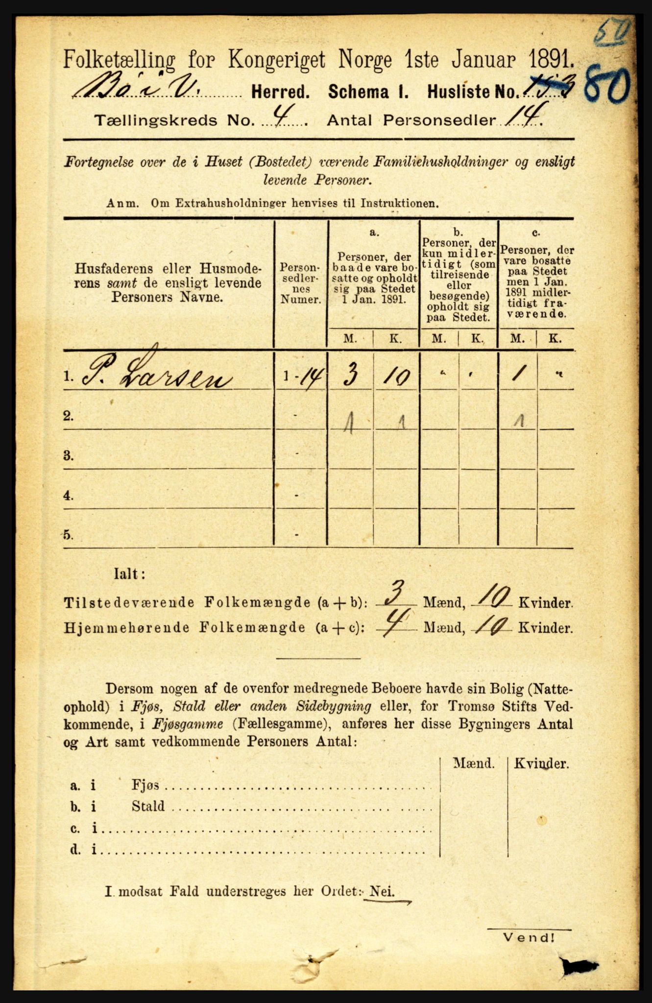 RA, 1891 census for 1867 Bø, 1891, p. 1397