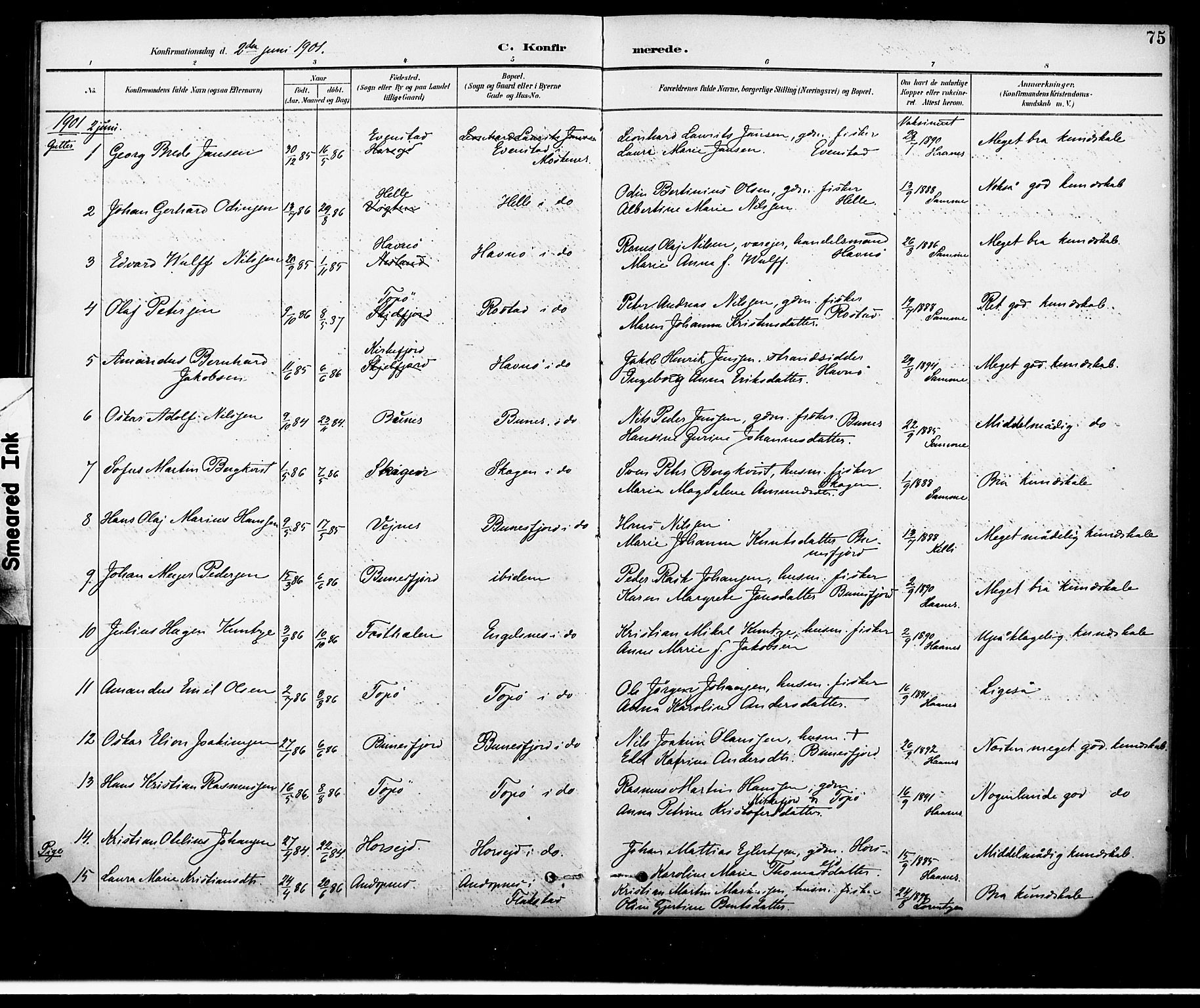 Ministerialprotokoller, klokkerbøker og fødselsregistre - Nordland, AV/SAT-A-1459/886/L1220: Parish register (official) no. 886A02, 1892-1903, p. 75