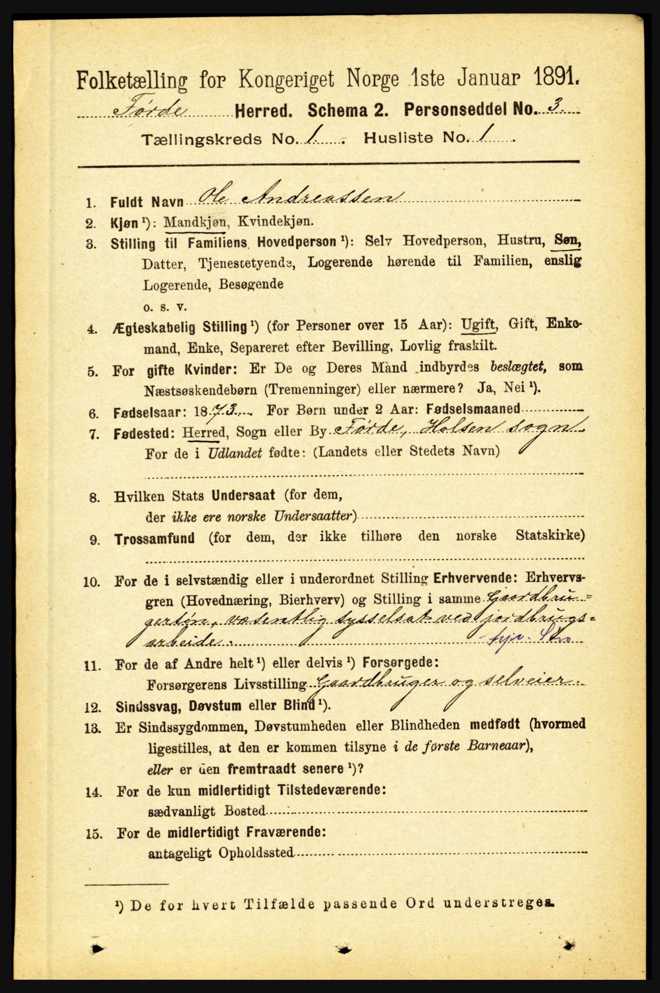 RA, 1891 census for 1432 Førde, 1891, p. 91