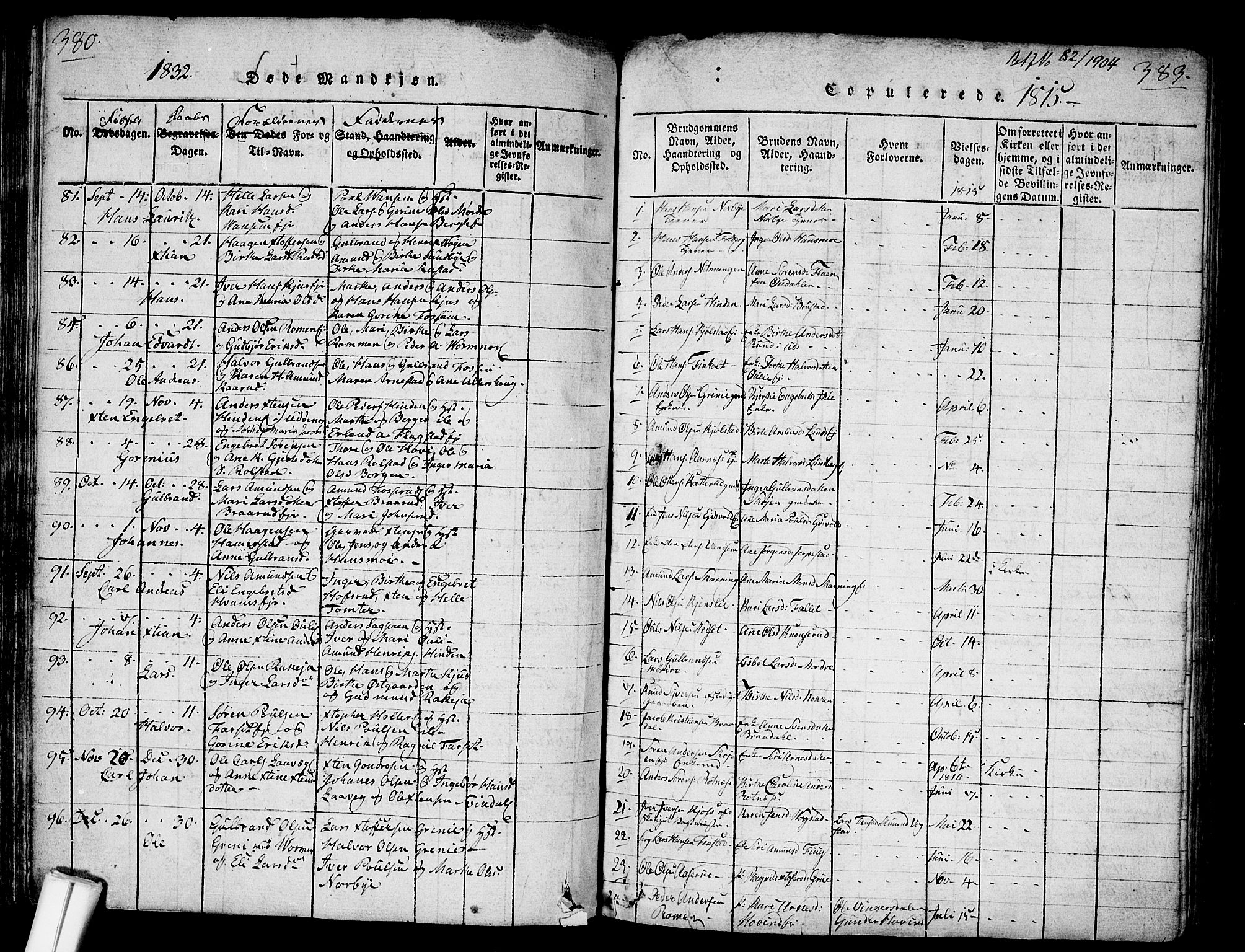 Nes prestekontor Kirkebøker, SAO/A-10410/G/Ga/L0001: Parish register (copy) no. I 1, 1815-1835, p. 380-383