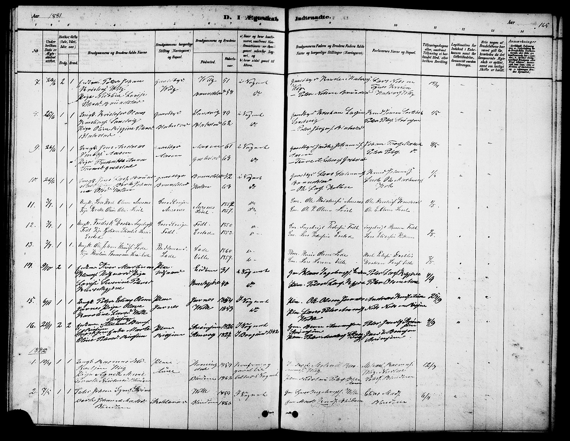 Ministerialprotokoller, klokkerbøker og fødselsregistre - Møre og Romsdal, AV/SAT-A-1454/523/L0339: Parish register (copy) no. 523C02, 1878-1891, p. 165