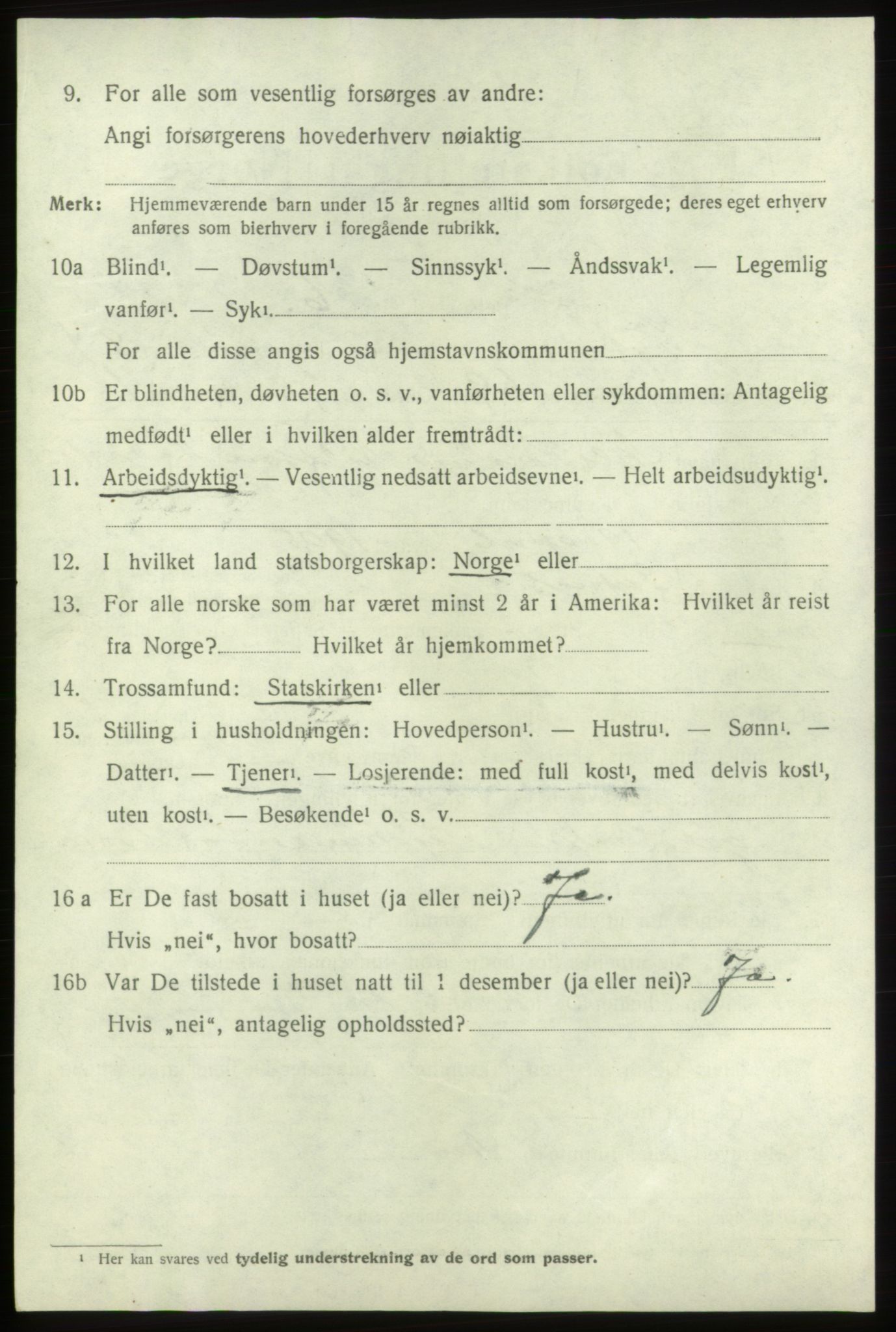 SAB, 1920 census for Tysnes, 1920, p. 6157