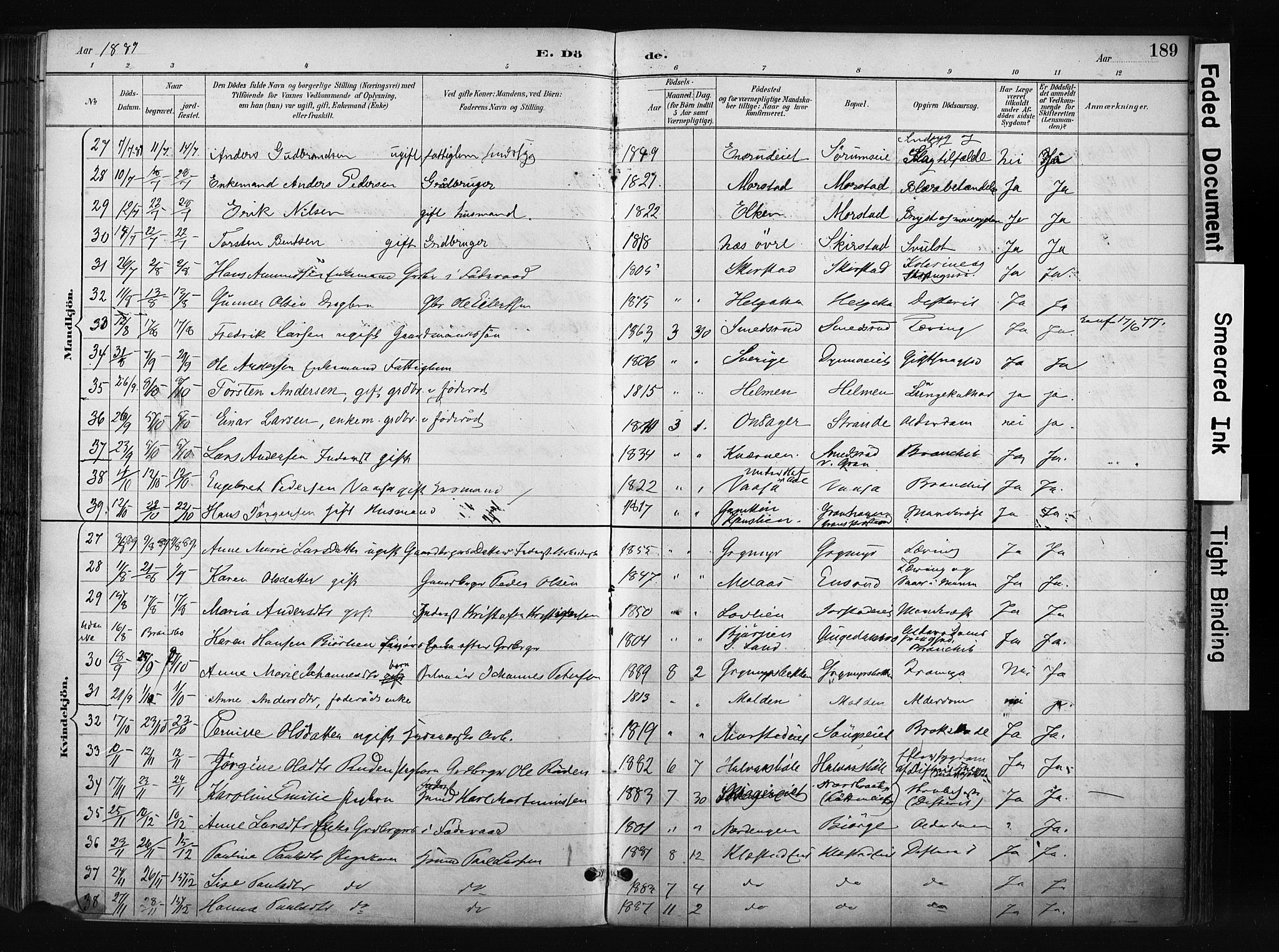 Gran prestekontor, SAH/PREST-112/H/Ha/Haa/L0017: Parish register (official) no. 17, 1889-1897, p. 189