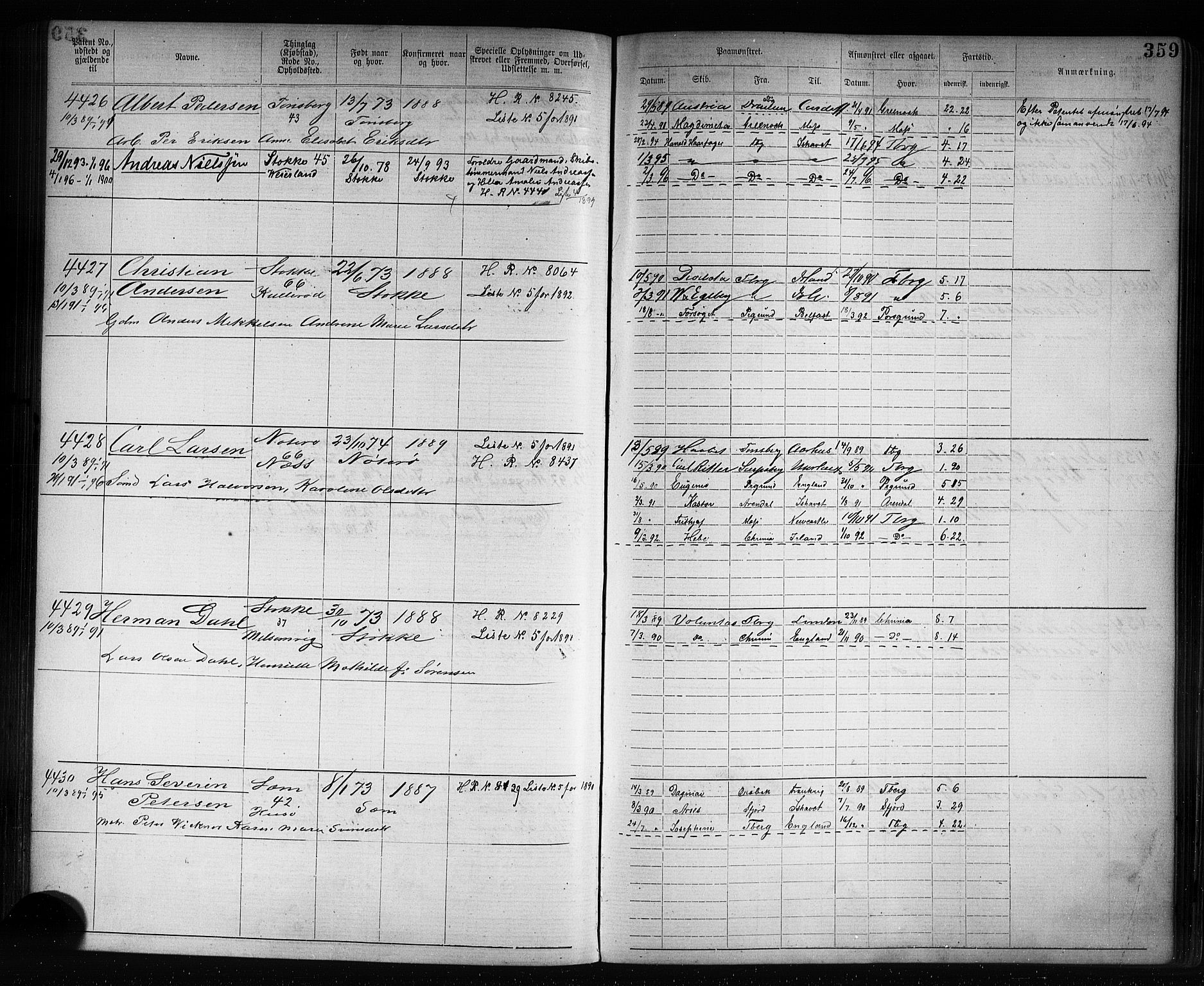 Tønsberg innrulleringskontor, AV/SAKO-A-786/F/Fb/L0007: Annotasjonsrulle Patent nr. 2636-5150, 1881-1892, p. 360