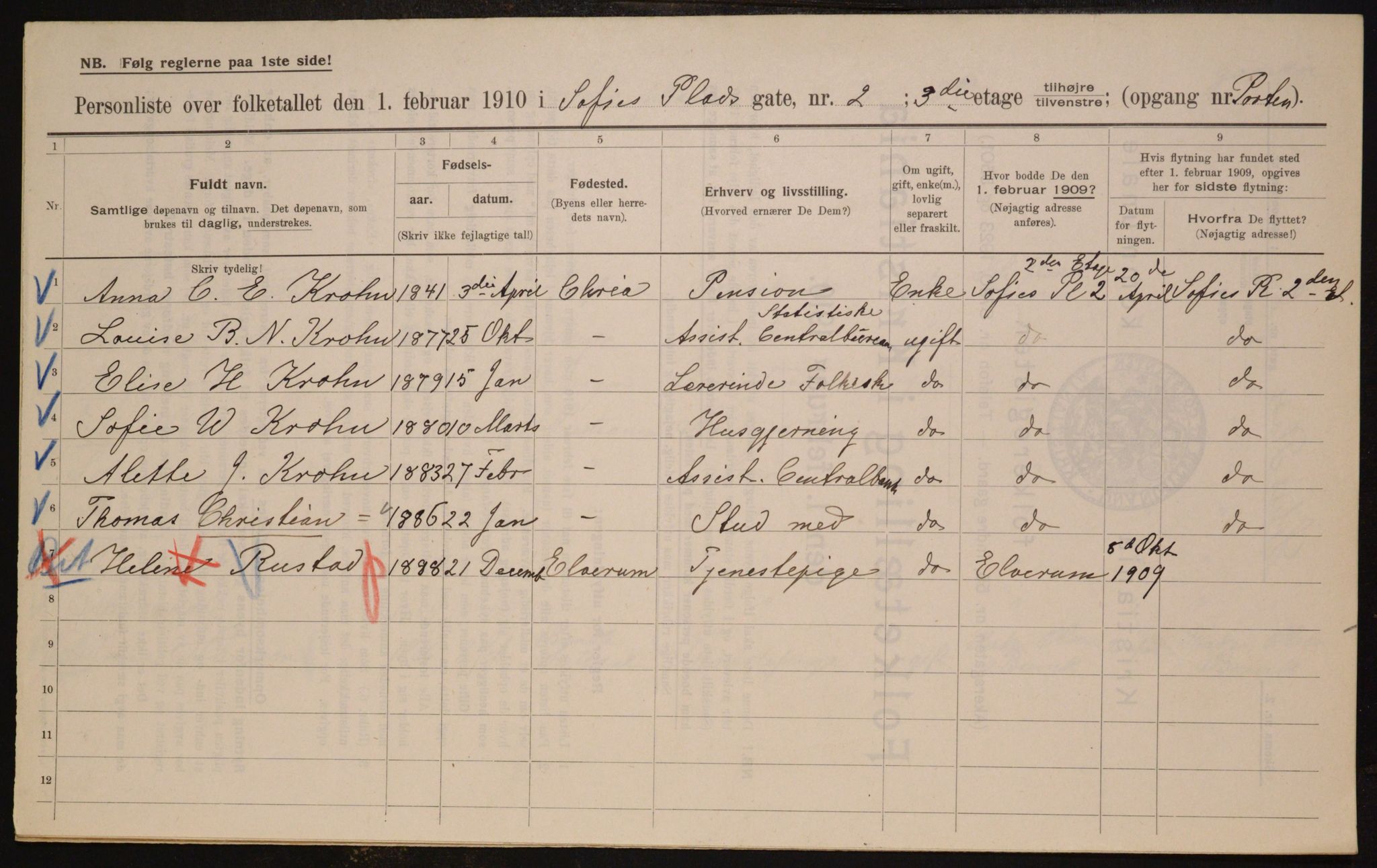 OBA, Municipal Census 1910 for Kristiania, 1910, p. 94712