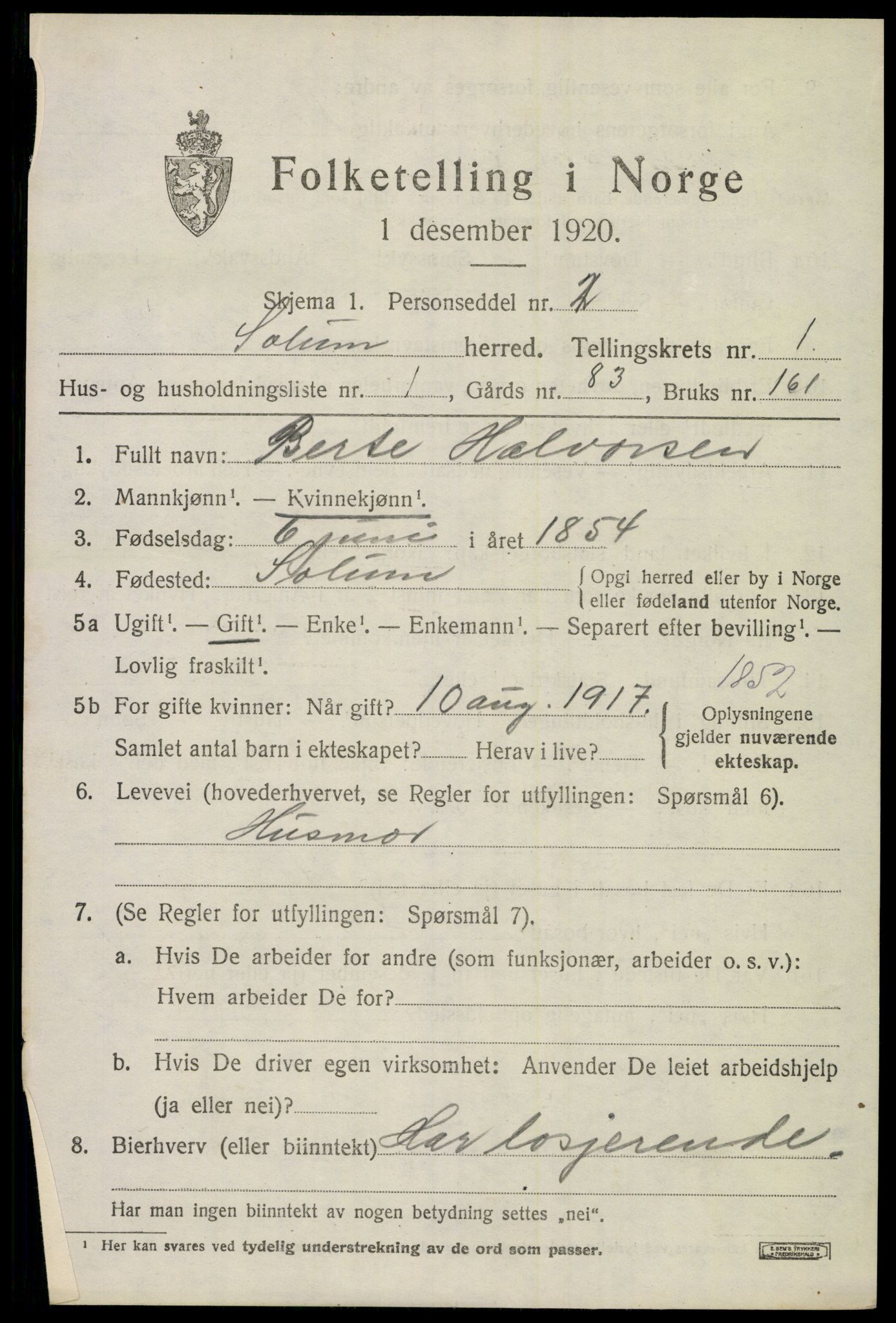 SAKO, 1920 census for Solum, 1920, p. 2248