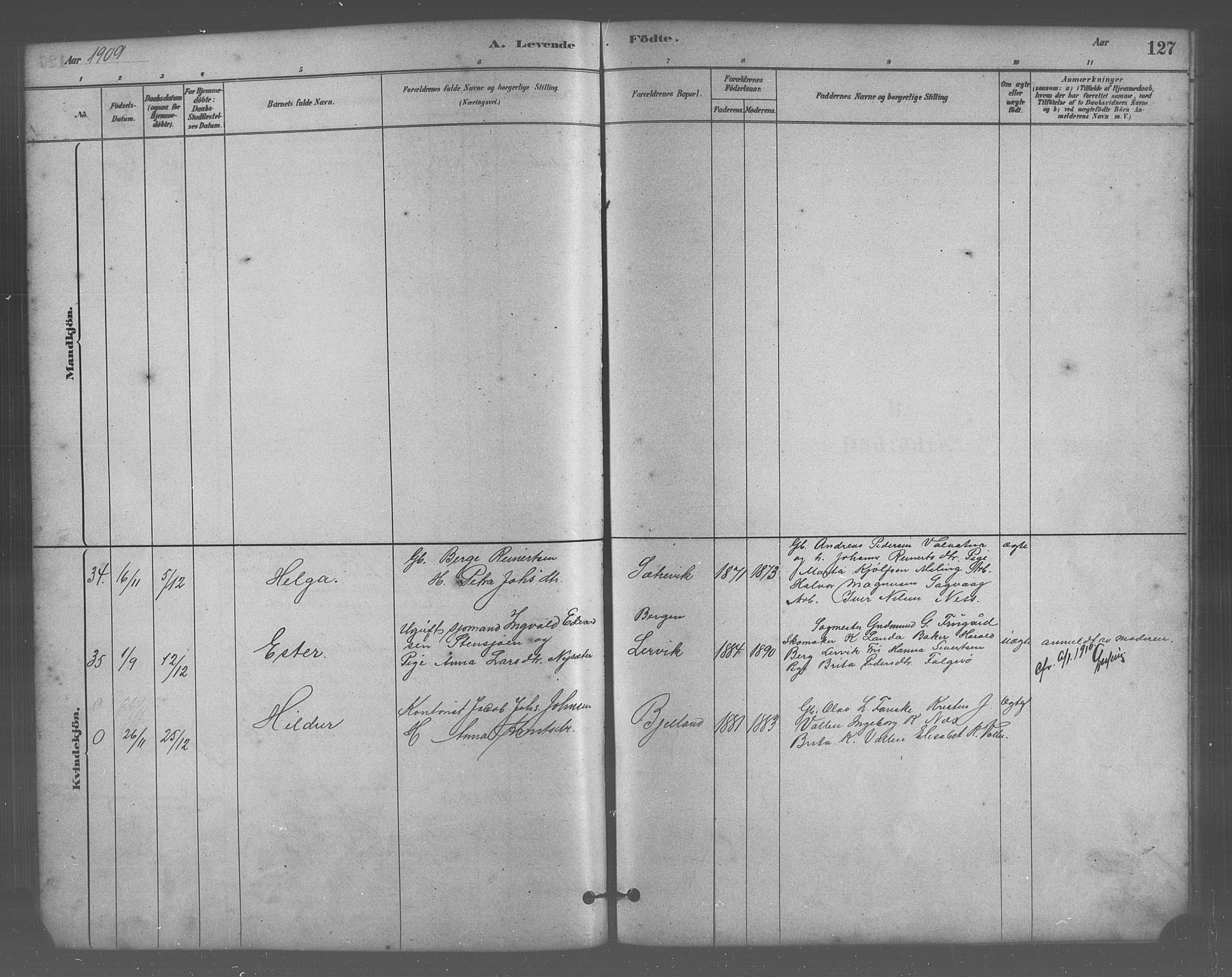 Stord sokneprestembete, SAB/A-78201/H/Hab: Parish register (copy) no. A 2, 1879-1909, p. 127