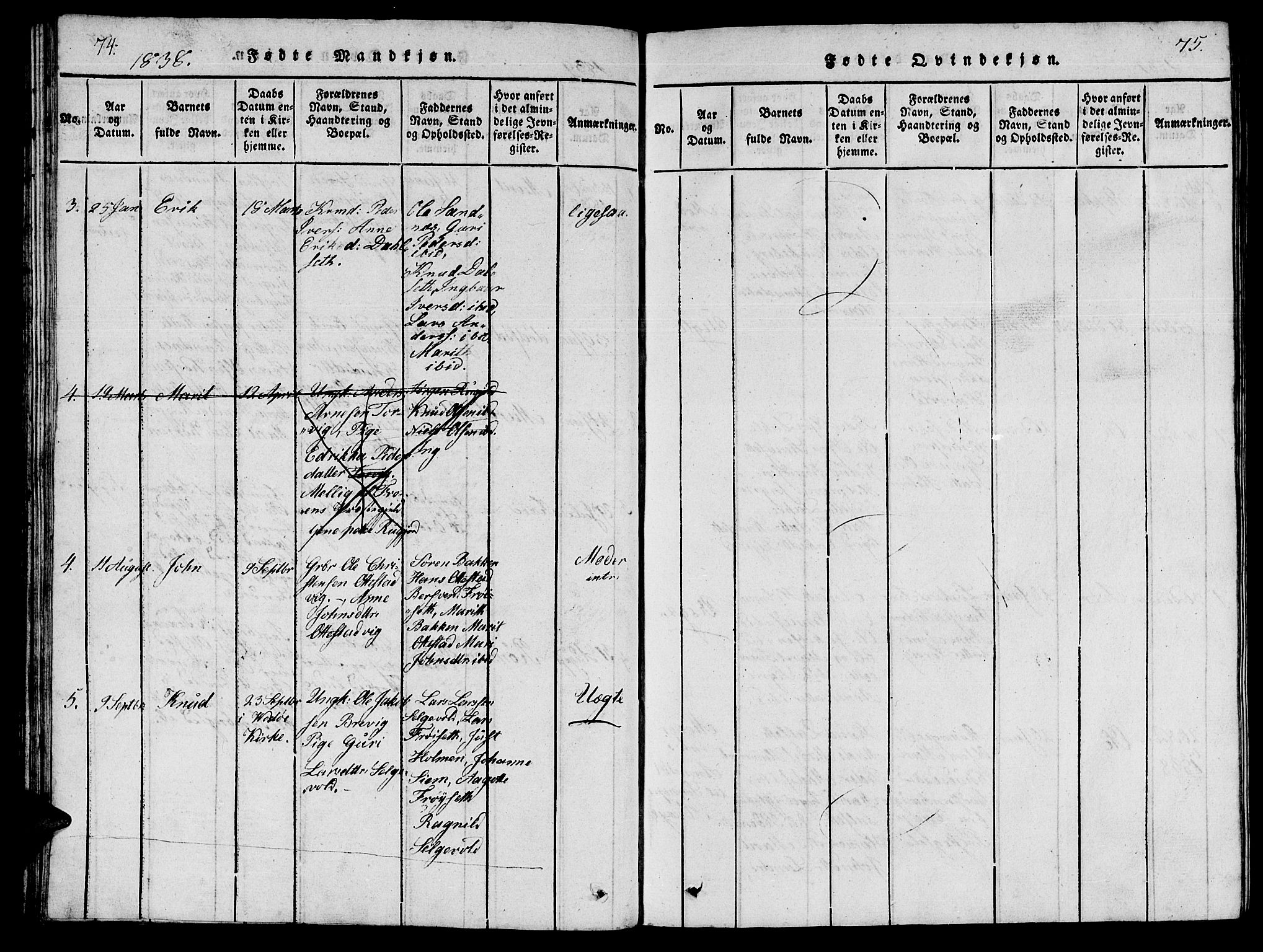 Ministerialprotokoller, klokkerbøker og fødselsregistre - Møre og Romsdal, AV/SAT-A-1454/548/L0613: Parish register (copy) no. 548C01, 1818-1846, p. 74-75