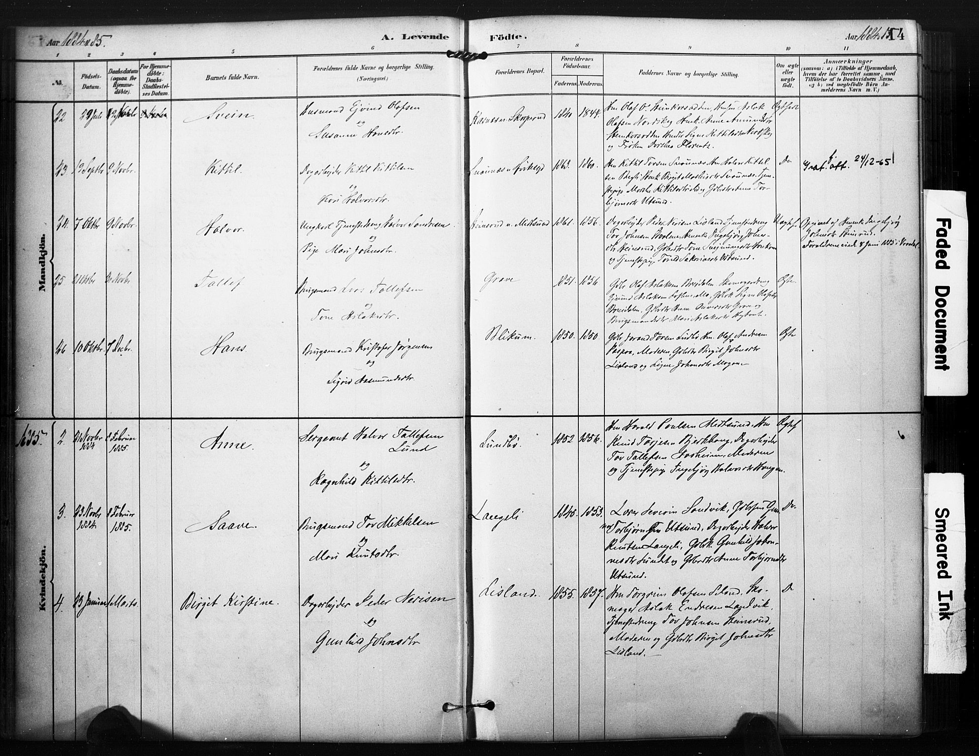 Kviteseid kirkebøker, SAKO/A-276/F/Fa/L0008: Parish register (official) no. I 8, 1882-1903, p. 14