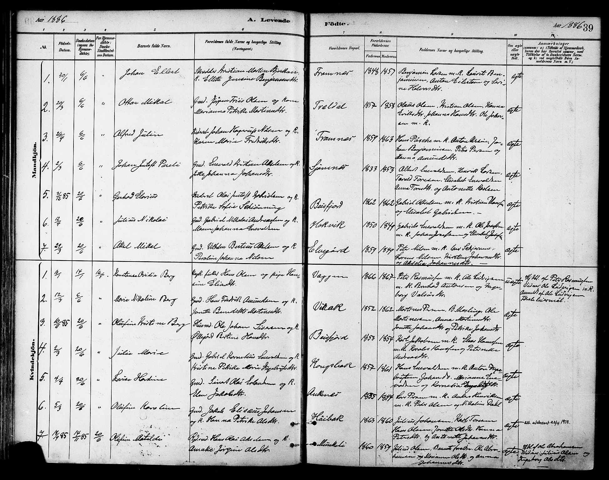 Ministerialprotokoller, klokkerbøker og fødselsregistre - Nordland, AV/SAT-A-1459/866/L0938: Parish register (official) no. 866A01, 1879-1893, p. 39