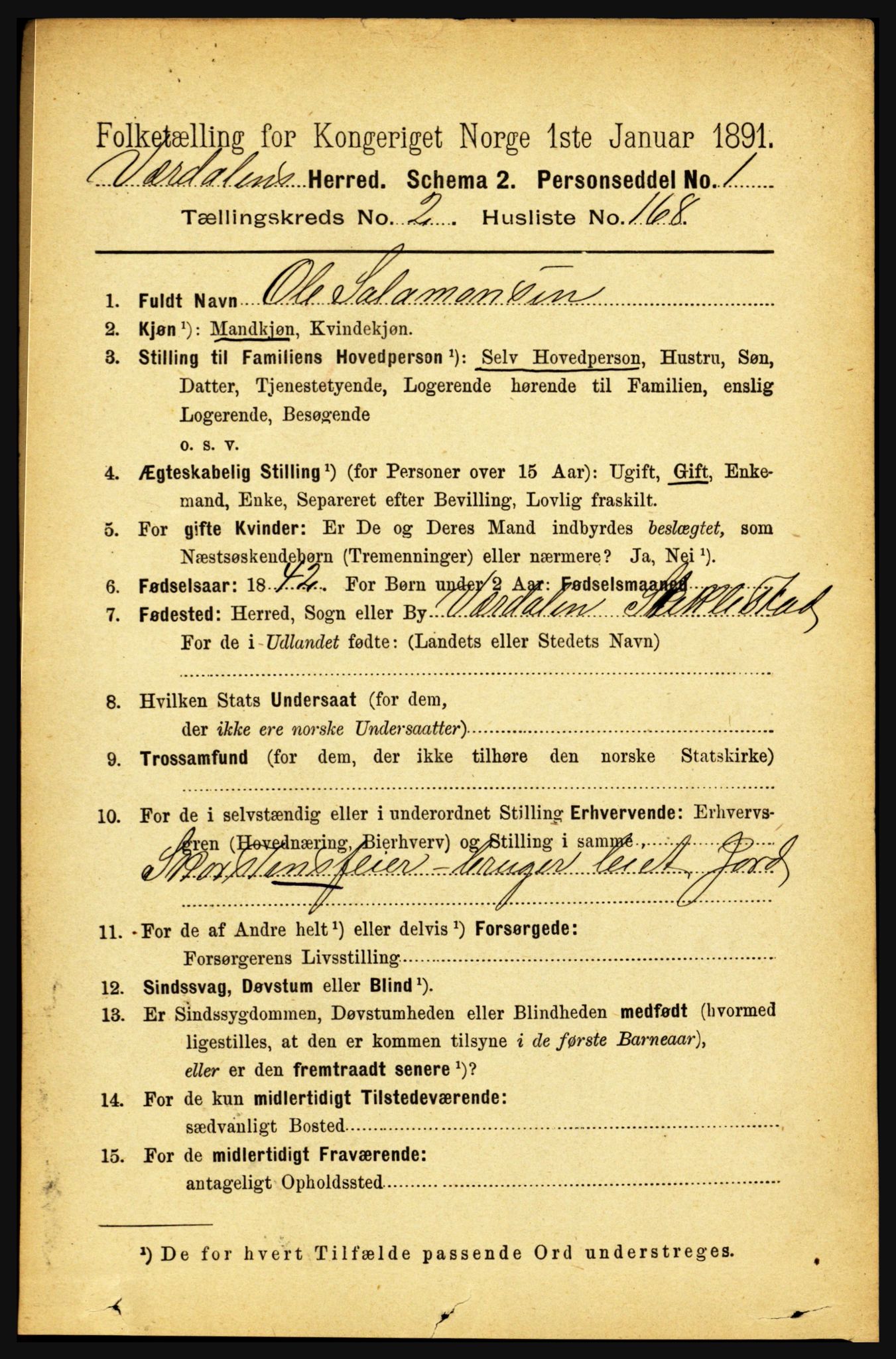 RA, 1891 census for 1721 Verdal, 1891, p. 1654