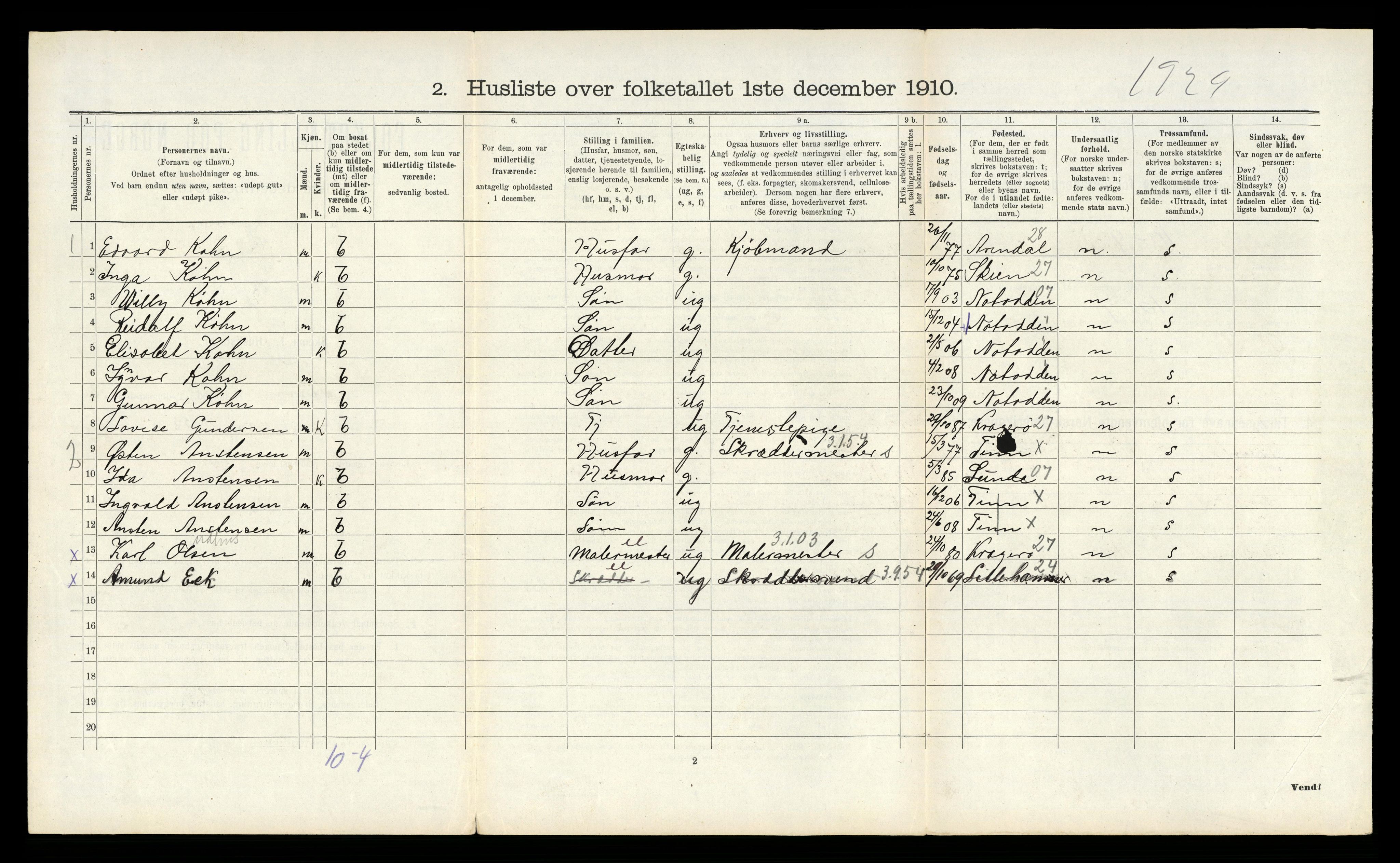 RA, 1910 census for Tinn, 1910, p. 1082