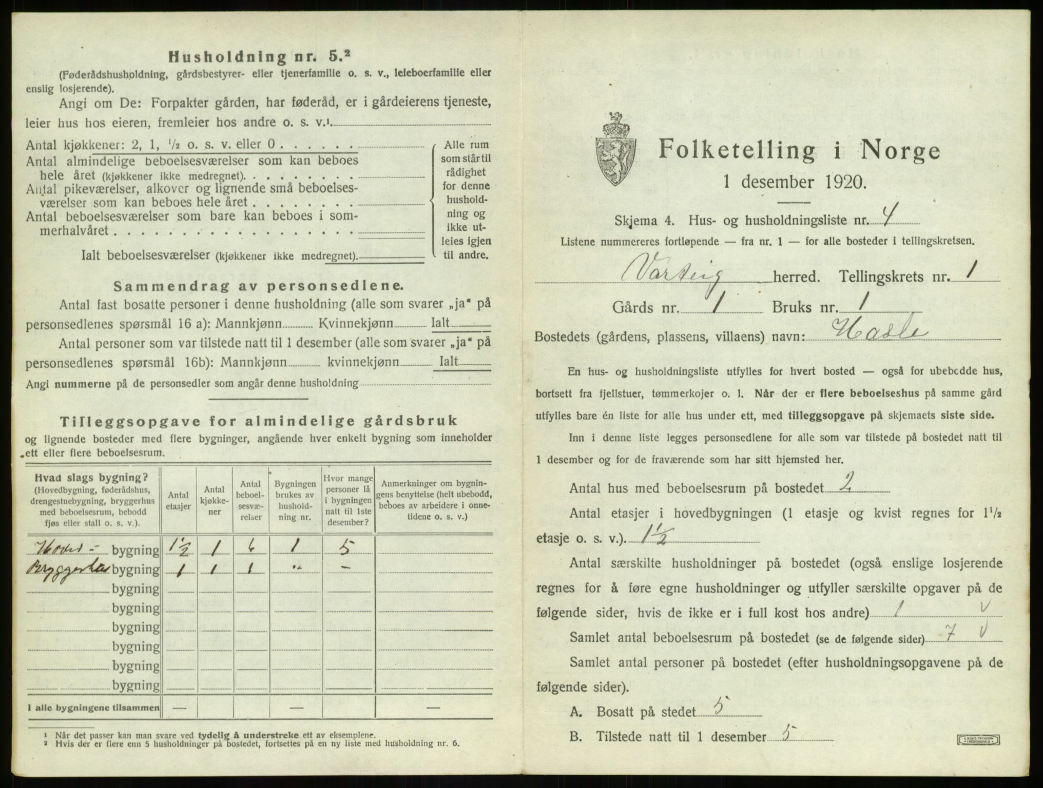 SAO, 1920 census for Varteig, 1920, p. 25