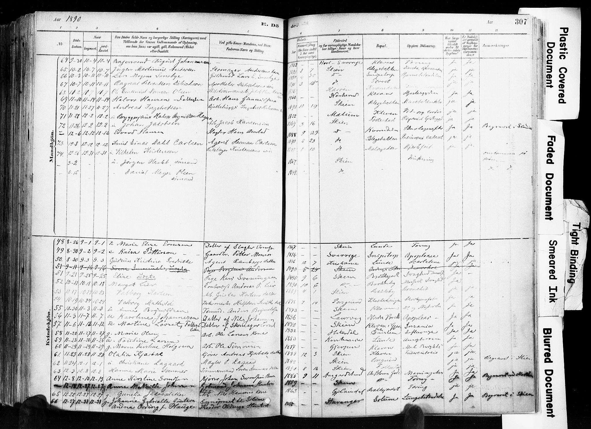Skien kirkebøker, SAKO/A-302/F/Fa/L0009: Parish register (official) no. 9, 1878-1890, p. 307