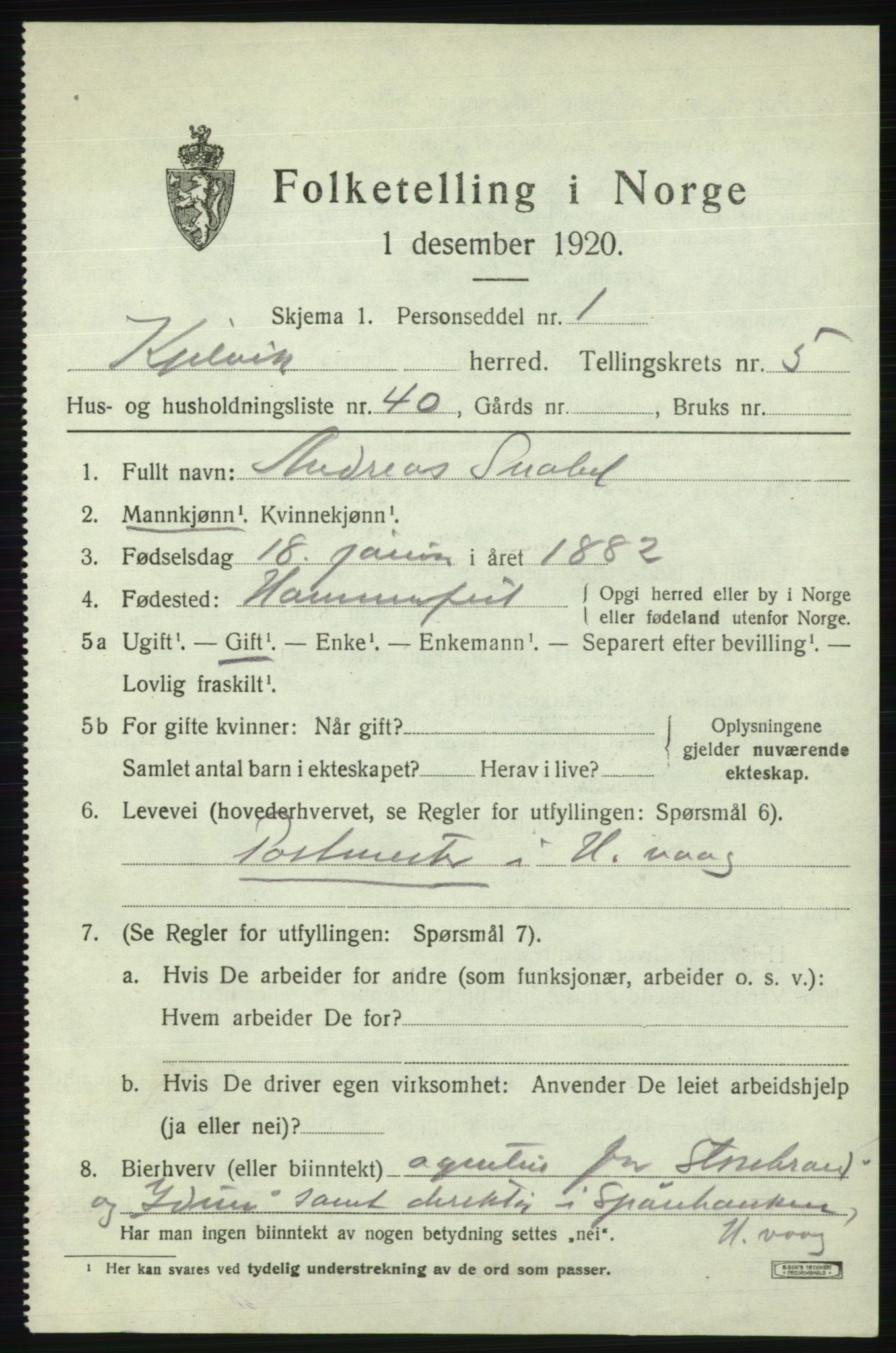 SATØ, 1920 census for Kjelvik, 1920, p. 2785