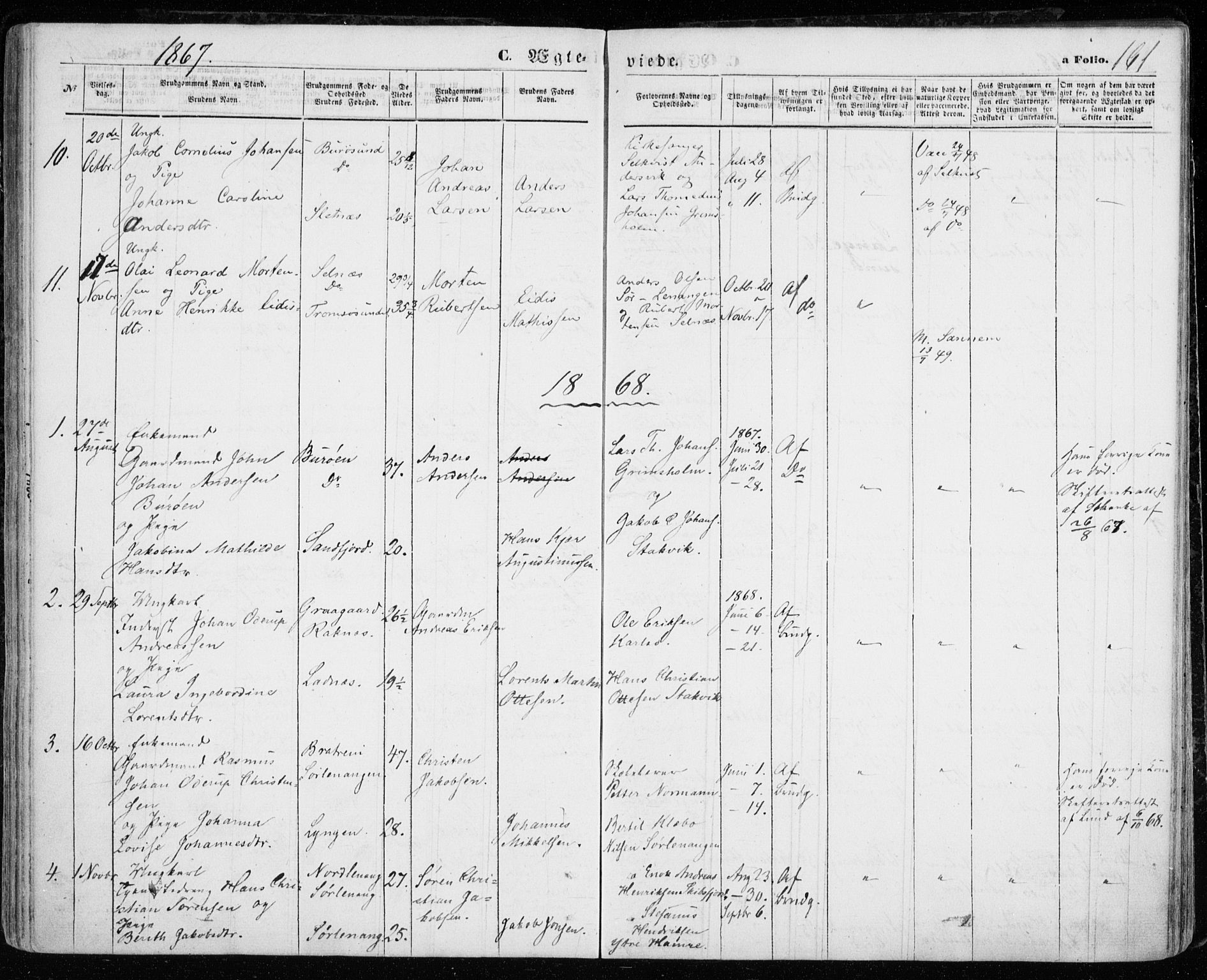 Karlsøy sokneprestembete, SATØ/S-1299/H/Ha/Haa/L0004kirke: Parish register (official) no. 4, 1861-1871, p. 161