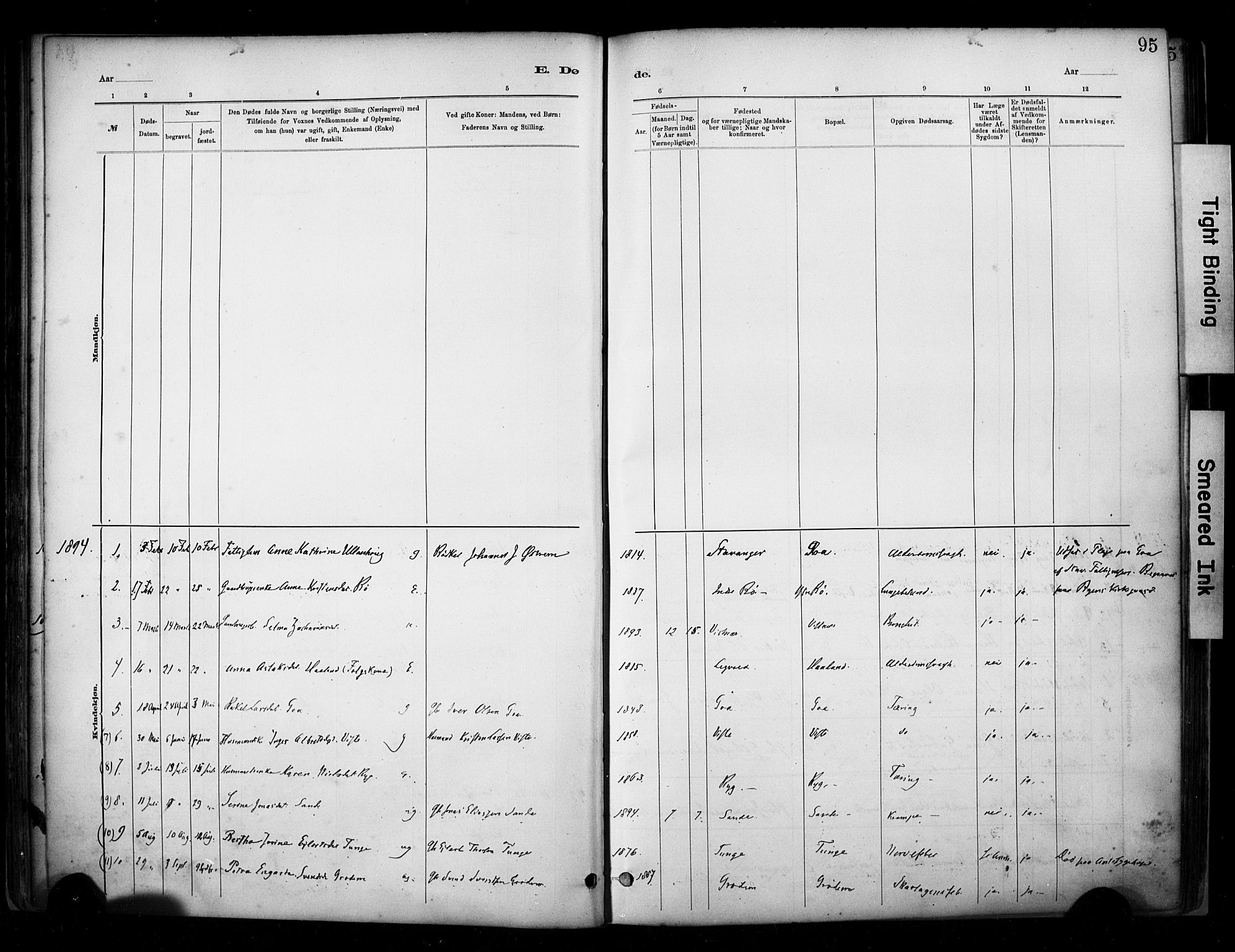 Hetland sokneprestkontor, SAST/A-101826/30/30BA/L0009: Parish register (official) no. A 9, 1882-1918, p. 95
