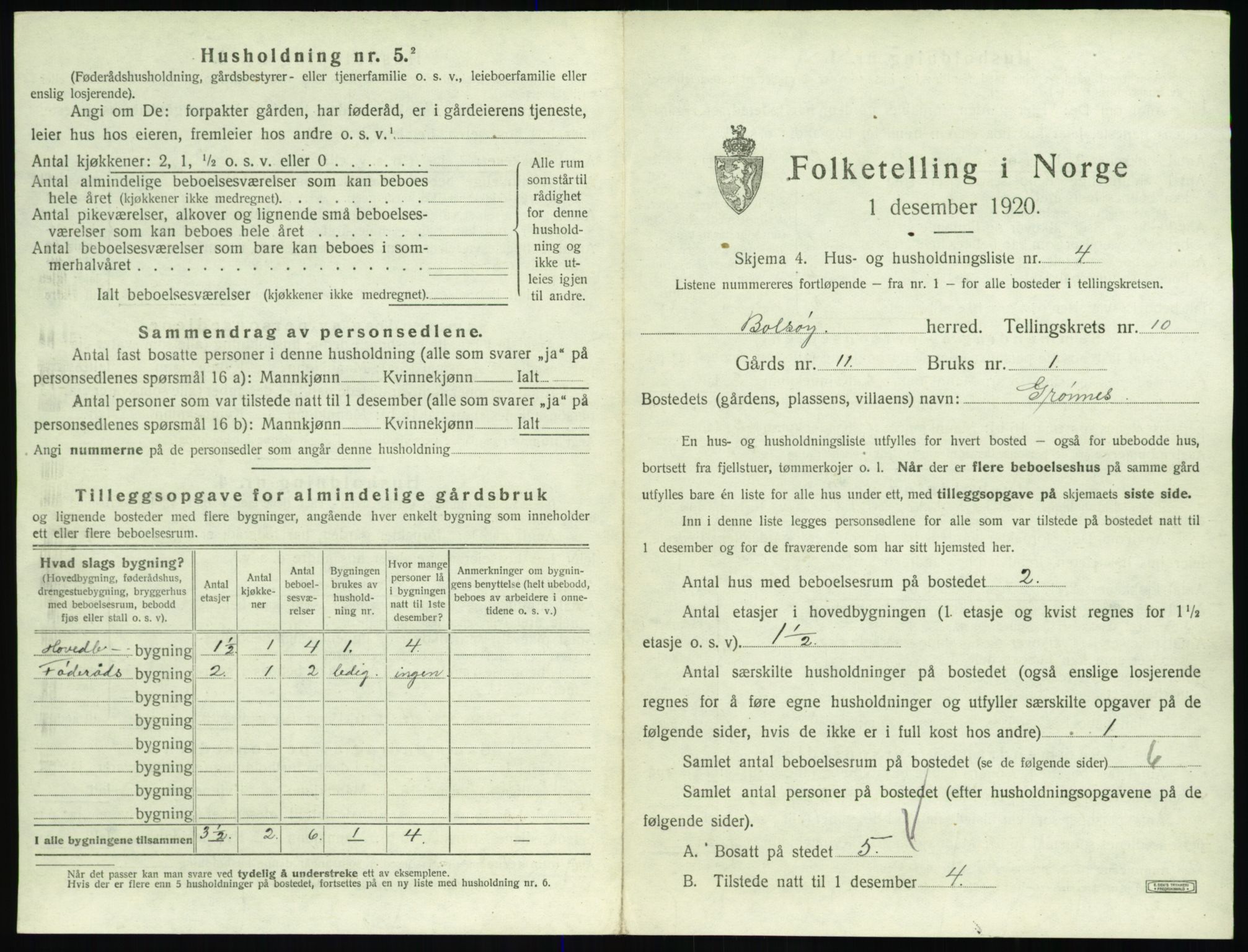 SAT, 1920 census for Bolsøy, 1920, p. 1477