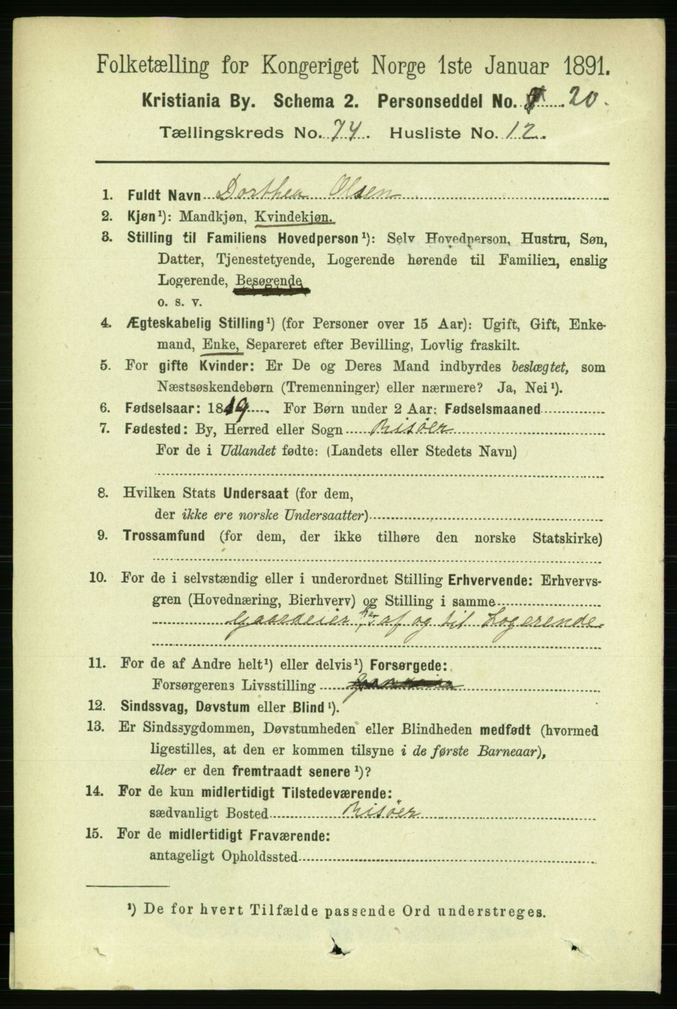 RA, 1891 census for 0301 Kristiania, 1891, p. 39769