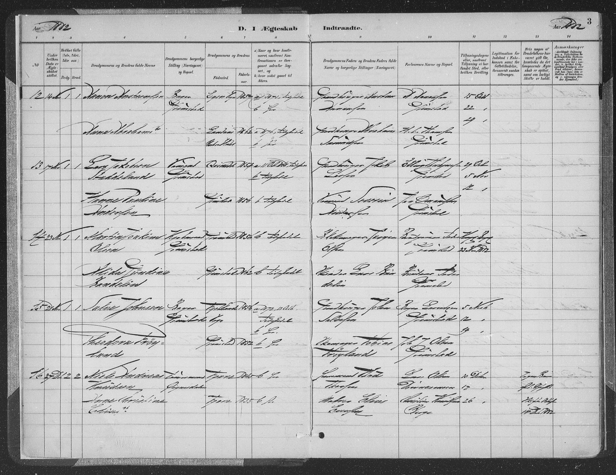 Grimstad sokneprestkontor, SAK/1111-0017/F/Fa/L0004: Parish register (official) no. A 3, 1882-1910, p. 3